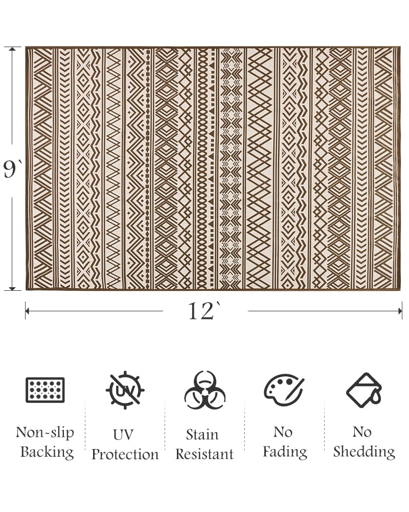 Outdoor Rug Carpet 5x8 ft, Flatweave Textured Outdoor Patio Rug Non Slip Indoor Outdoor Rugs with Rubber Particles Backing Boho Outdoor Area Rug for Patio Deck Front Porch Backyard Balcony