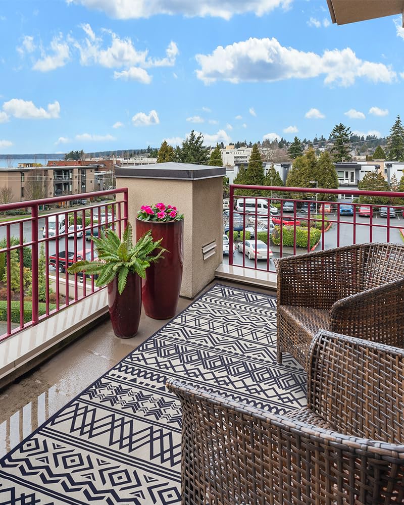 Outdoor Rug Carpet 5x8 ft, Flatweave Textured Outdoor Patio Rug Non Slip Indoor Outdoor Rugs with Rubber Particles Backing Boho Outdoor Area Rug for Patio Deck Front Porch Backyard Balcony