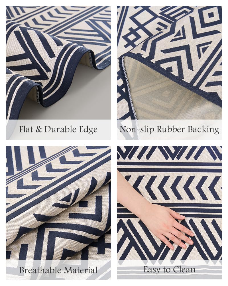 Outdoor Rug Carpet 5x8 ft, Flatweave Textured Outdoor Patio Rug Non Slip Indoor Outdoor Rugs with Rubber Particles Backing Boho Outdoor Area Rug for Patio Deck Front Porch Backyard Balcony