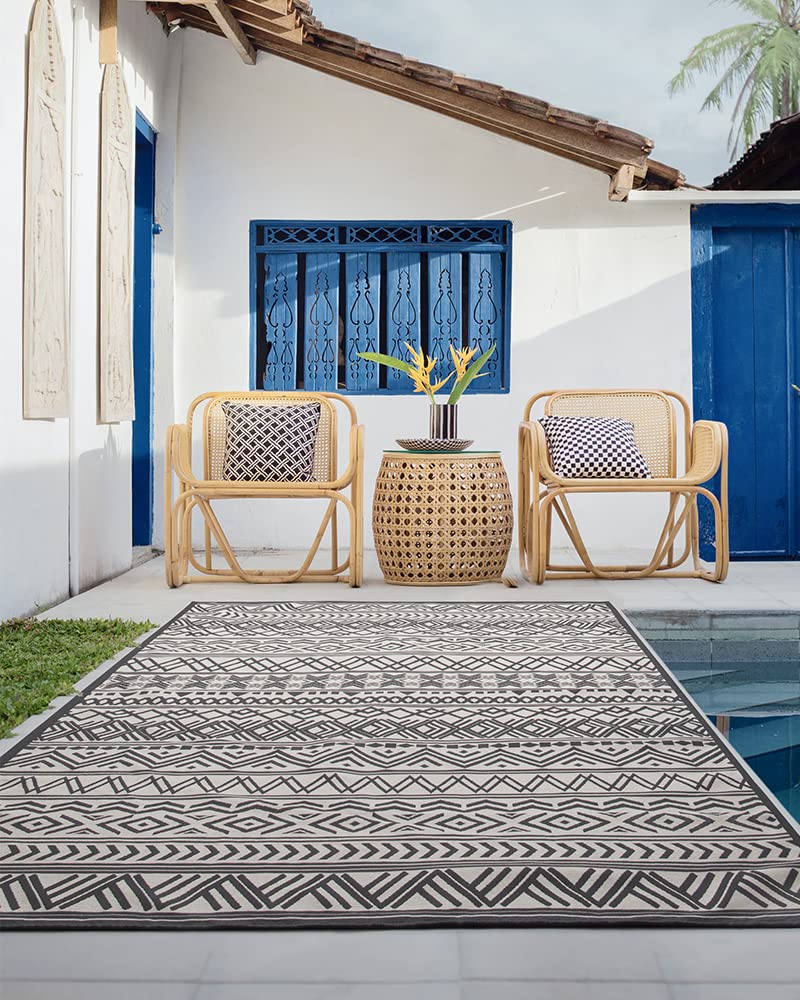 Outdoor Rug Carpet 5x8 ft, Flatweave Textured Outdoor Patio Rug Non Slip Indoor Outdoor Rugs with Rubber Particles Backing Boho Outdoor Area Rug for Patio Deck Front Porch Backyard Balcony