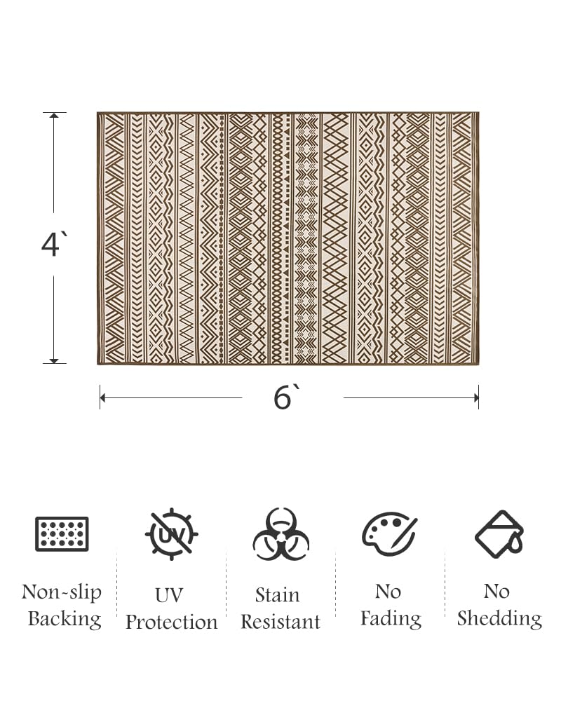 Outdoor Rug Carpet 5x8 ft, Flatweave Textured Outdoor Patio Rug Non Slip Indoor Outdoor Rugs with Rubber Particles Backing Boho Outdoor Area Rug for Patio Deck Front Porch Backyard Balcony