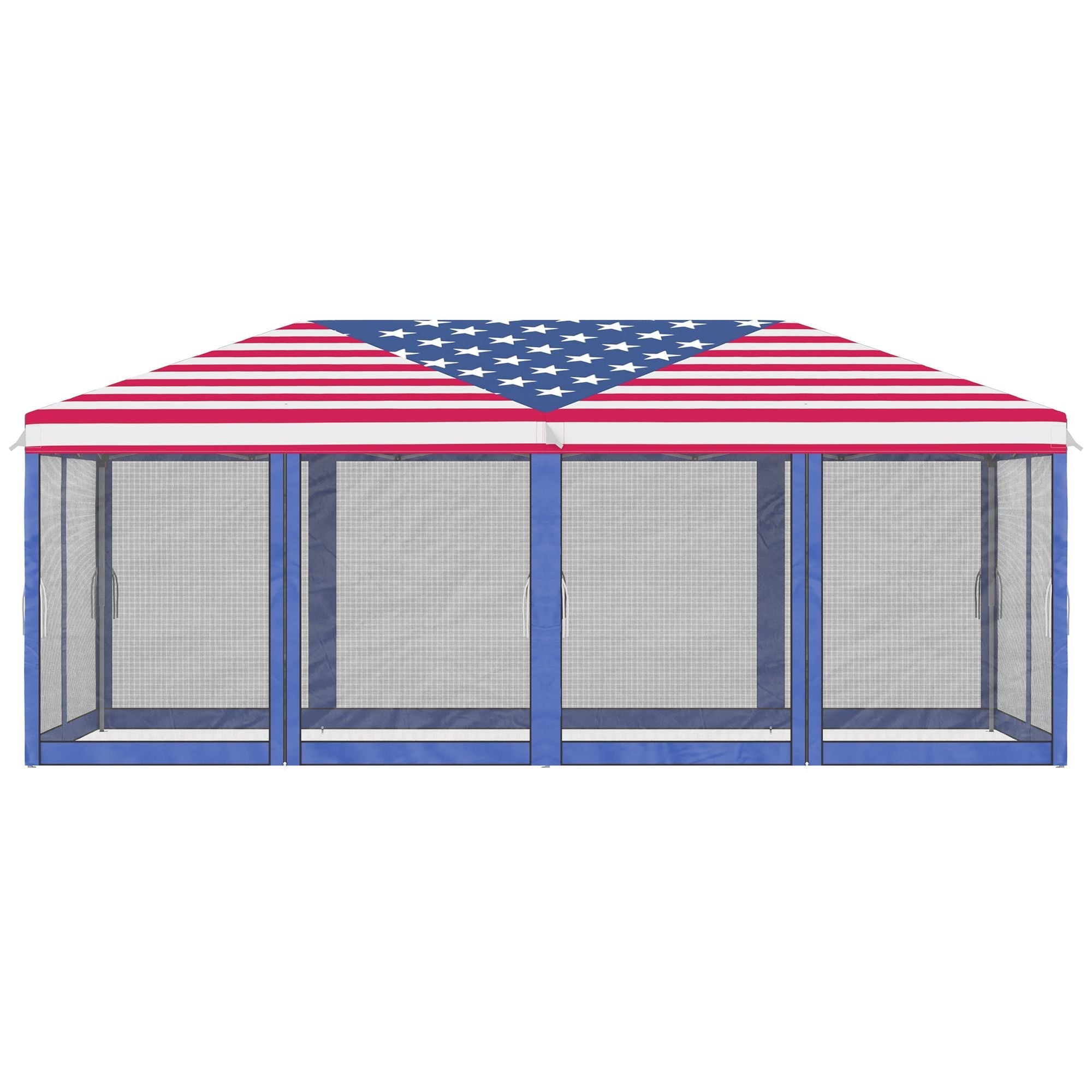 Outsunny 10' x 20' Pop-Up Canopy Tent Gazebo with American Flag Print and 6 Mesh Sidewalls, for Outdoor Events