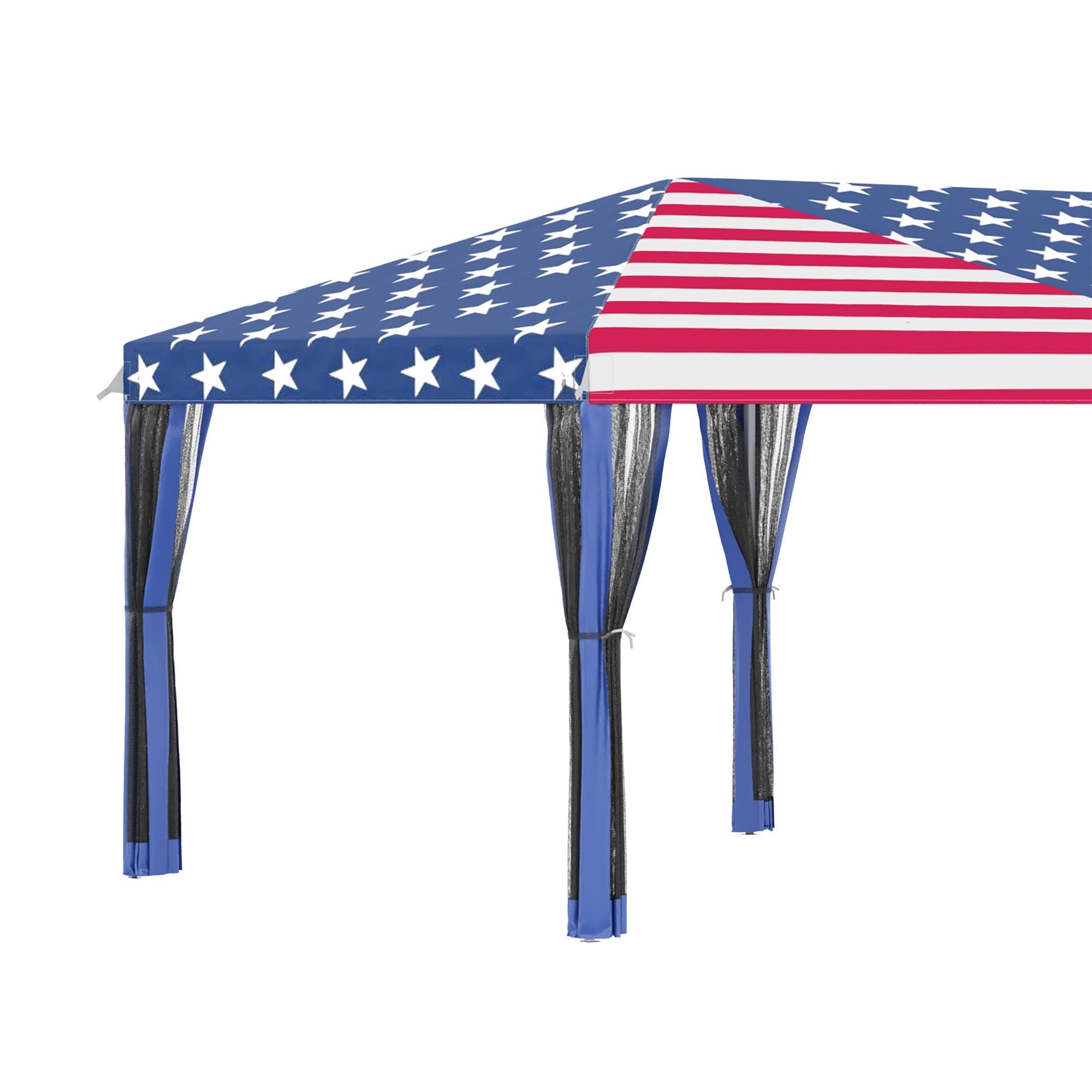 Outsunny 10' x 20' Pop-Up Canopy Tent Gazebo with American Flag Print and 6 Mesh Sidewalls, for Outdoor Events
