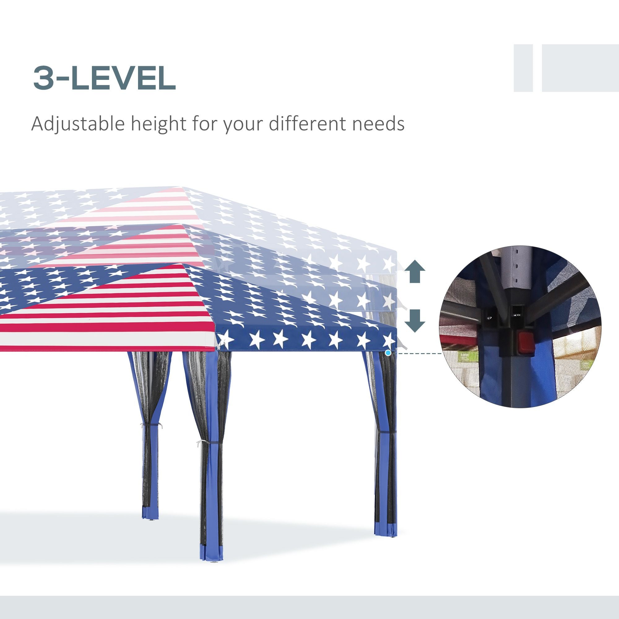 Outsunny 10' x 20' Pop-Up Canopy Tent Gazebo with American Flag Print and 6 Mesh Sidewalls, for Outdoor Events