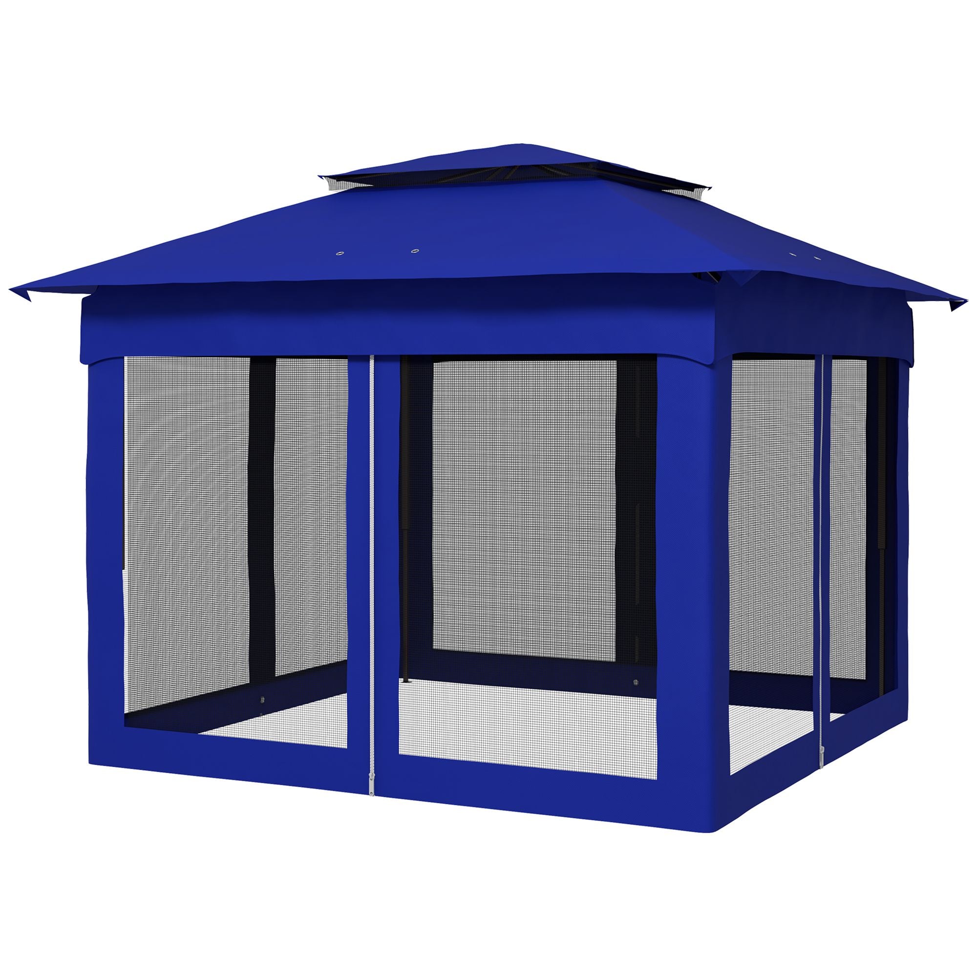 Outsunny 11 x 11 Pop-Up Canopy Gazebo Outdoor Patio Event Tent with Zipper Netting,Carry Bag, UV Protection for Backyard & Garden, Blue