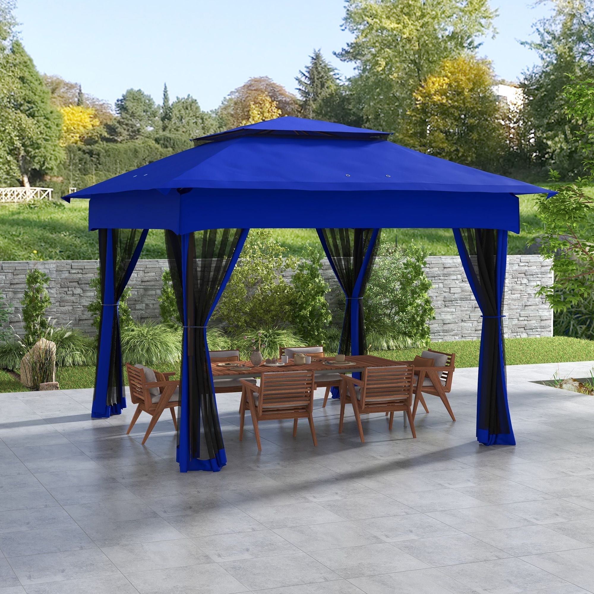 Outsunny 11 x 11 Pop-Up Canopy Gazebo Outdoor Patio Event Tent with Zipper Netting,Carry Bag, UV Protection for Backyard & Garden, Blue