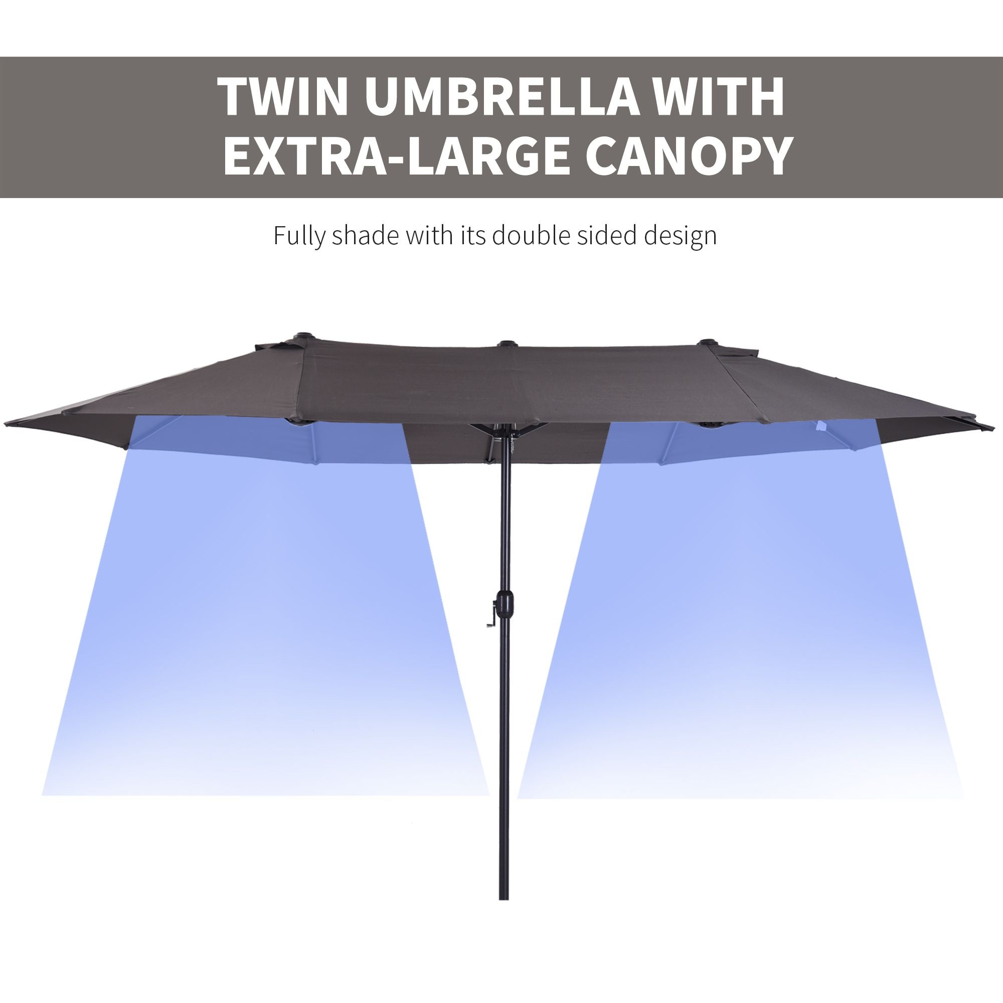 Outsunny 15ft Double-Sided Patio Umbrella Outdoor Market Extra Large Gray with Crank for Deck Lawn Backyard Pool