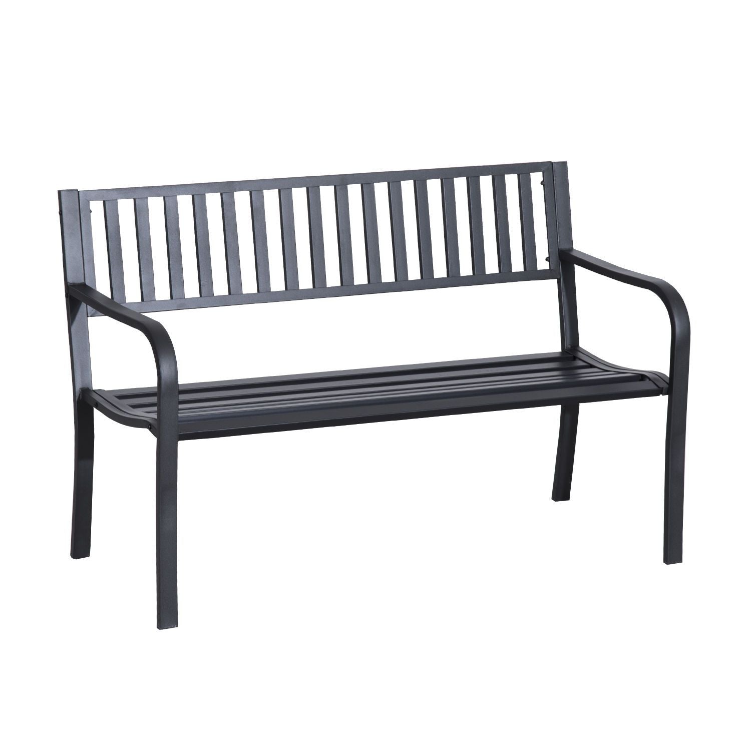 Outsunny 50ft Outdoor Bench Seat, Patio Bench with Slatted Seat, Metal Porch Bench, with 2 Person Design, for Poolside, Lawn, Black