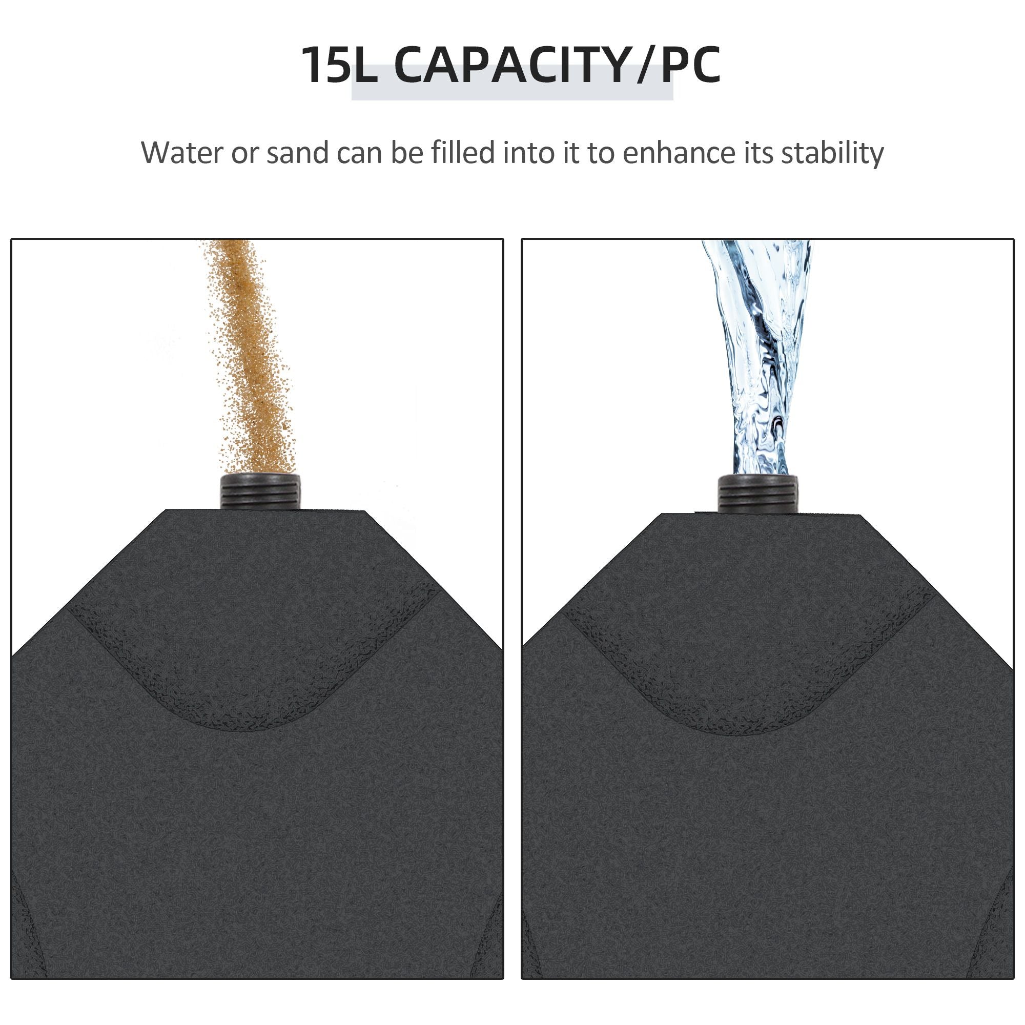 Outsunny Cantilever Patio Umbrella Base, 4-Piece Offset Stand, 158 lb Sand or 60L Water Capacity, Black