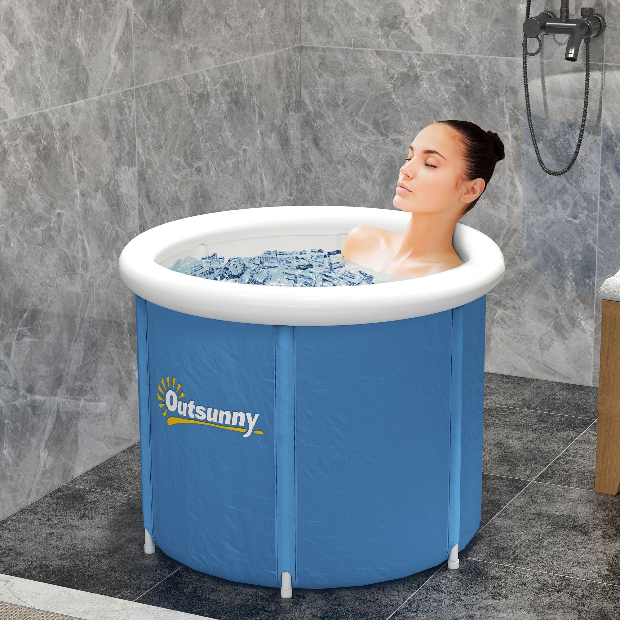 Outsunny Cold Plunge Tub, Portable Ice Bath Cold Water Therapy Tub with Thermo Lid, for Athletes Recovery, Dark Blue