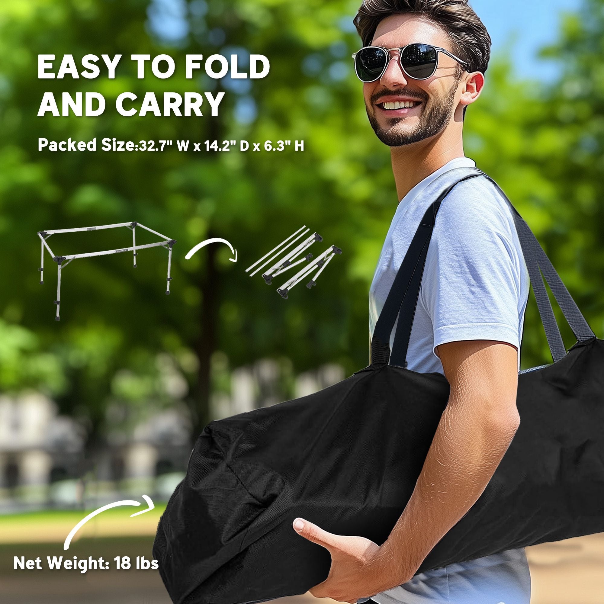 Outsunny Folding Camping Table, Adjustable Height Aluminum Table, Portable Camping Table for Picnic, Beach, BBQ