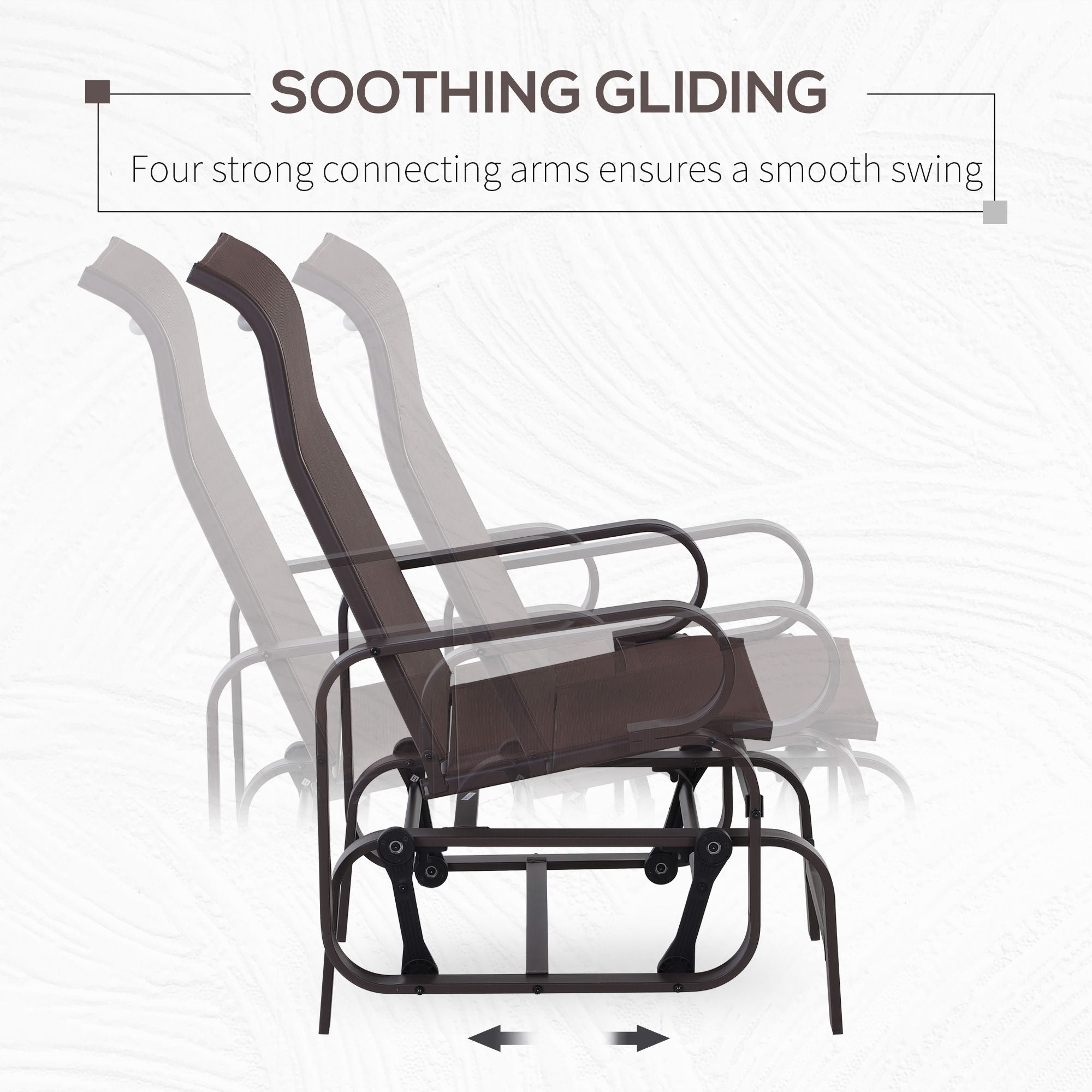 Outsunny Gliding Lounger Chair, Outdoor Swinging Chair with Smooth Rocking Arms and Lightweight Construction for Patio Backyard, Brown