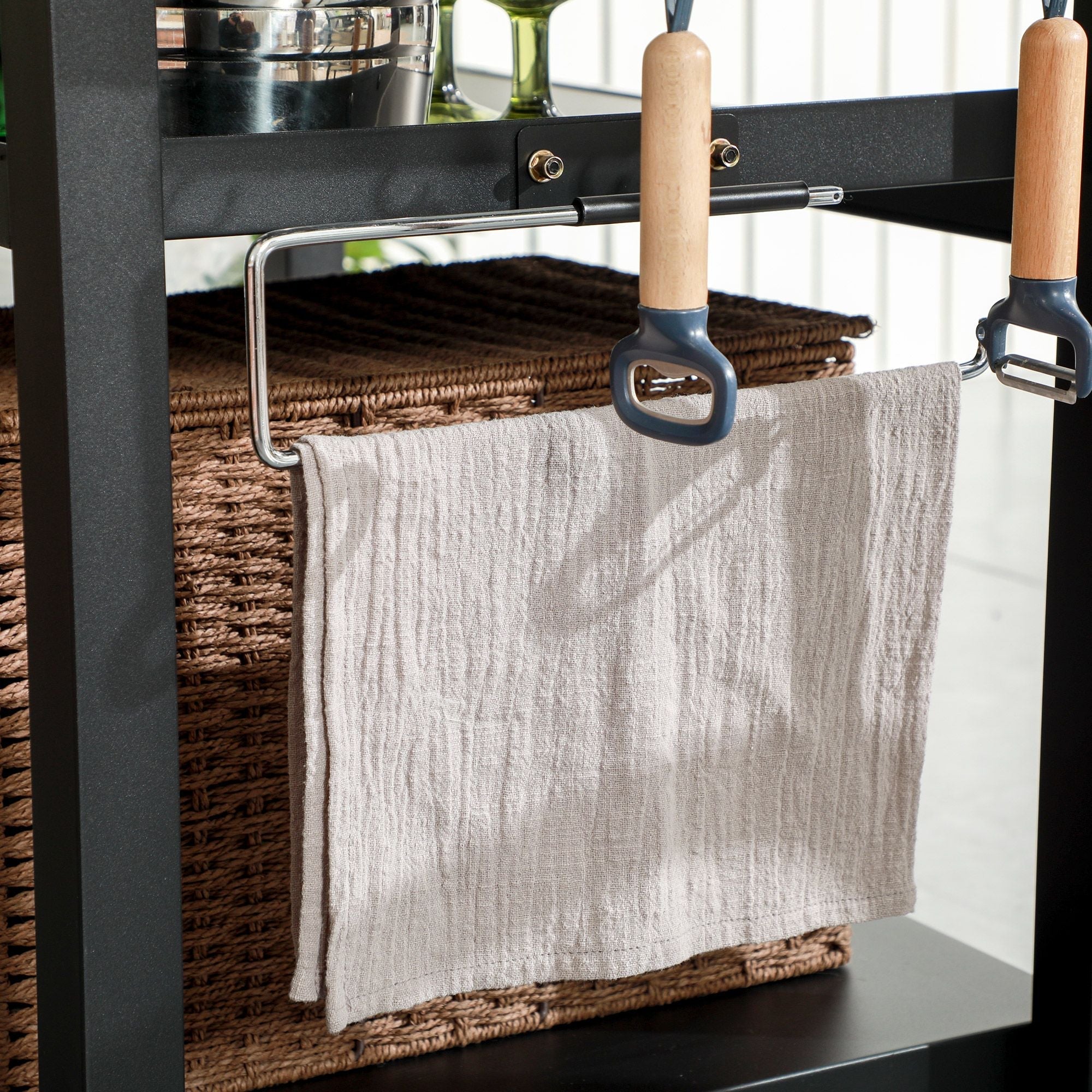 Outsunny Grill Cart Table Outdoor, 3-Shelf Stainless Steel, Pizza Oven Stand, Black with BBQ Wheels & Side Handle