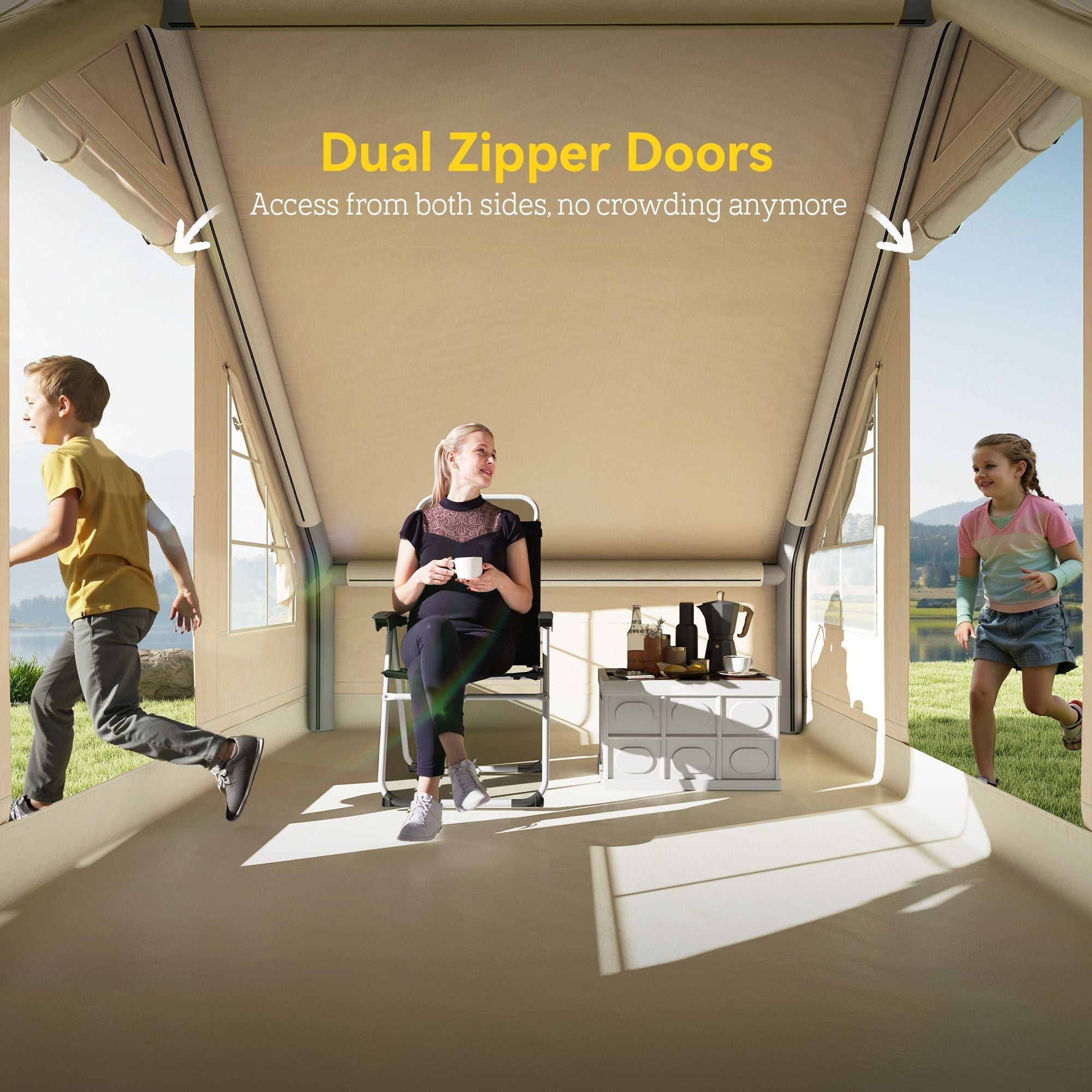 Outsunny Inflatable Camping Tent with Hand Pump, 4 Season Blow Up Tent, Waterproof and Windproof with Mesh Windows and Doors