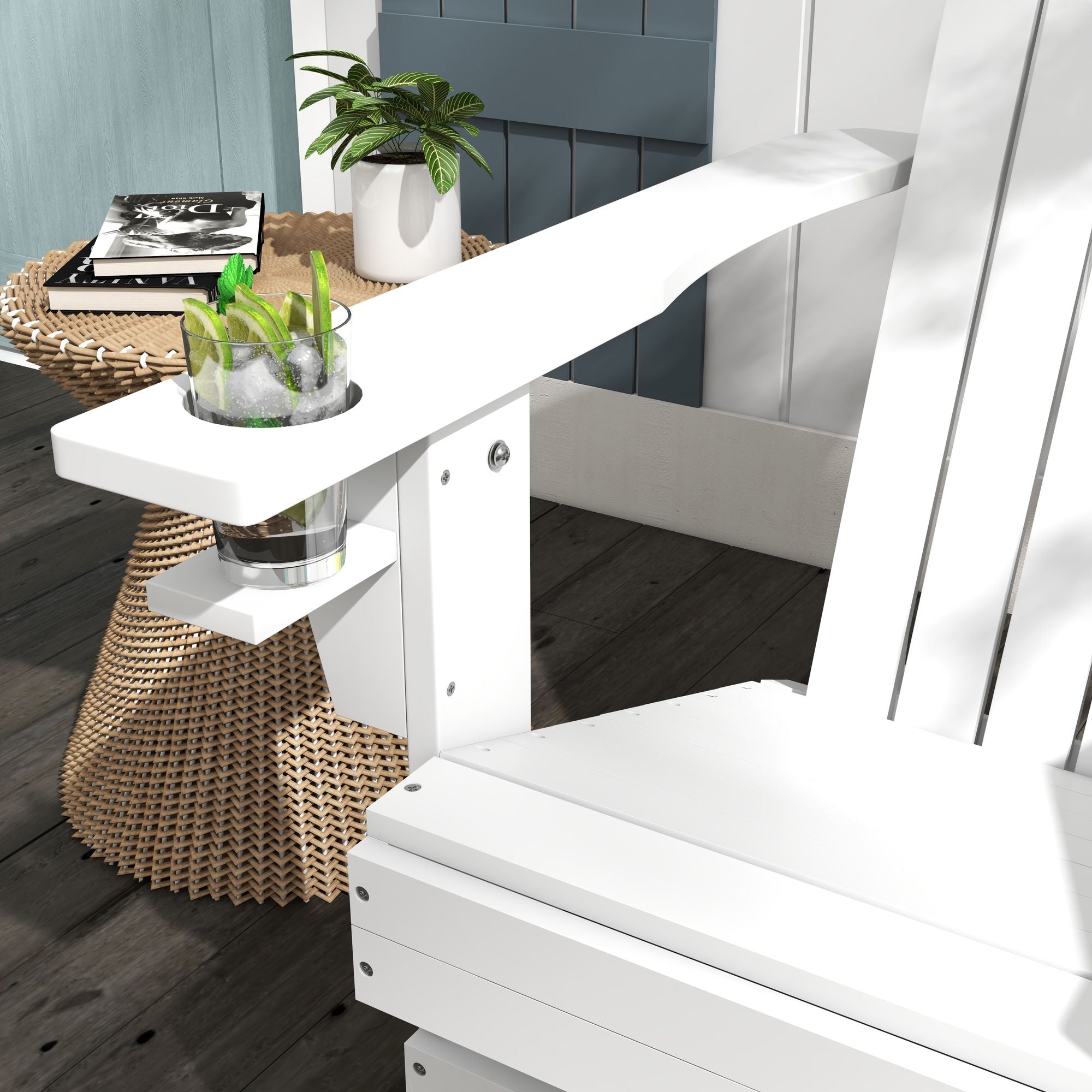 Outsunny Modern Adirondack Chair with Cupholder for Patio, Garden & Lawn, White