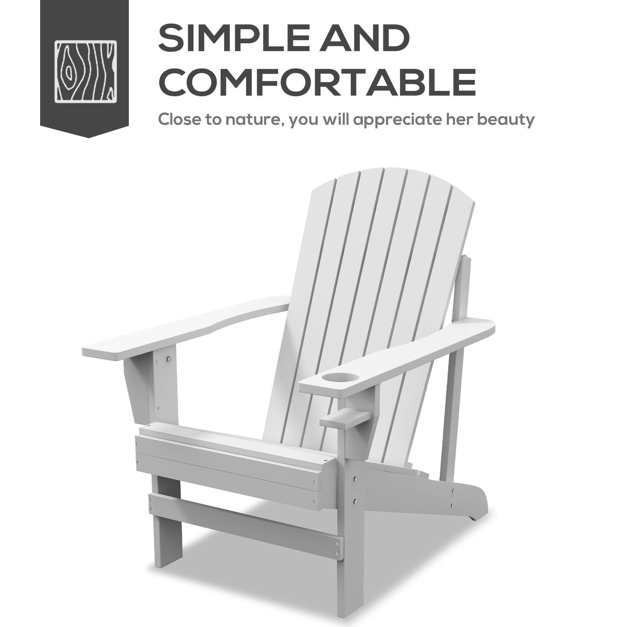 Outsunny Modern Adirondack Chair with Cupholder for Patio, Garden & Lawn, White