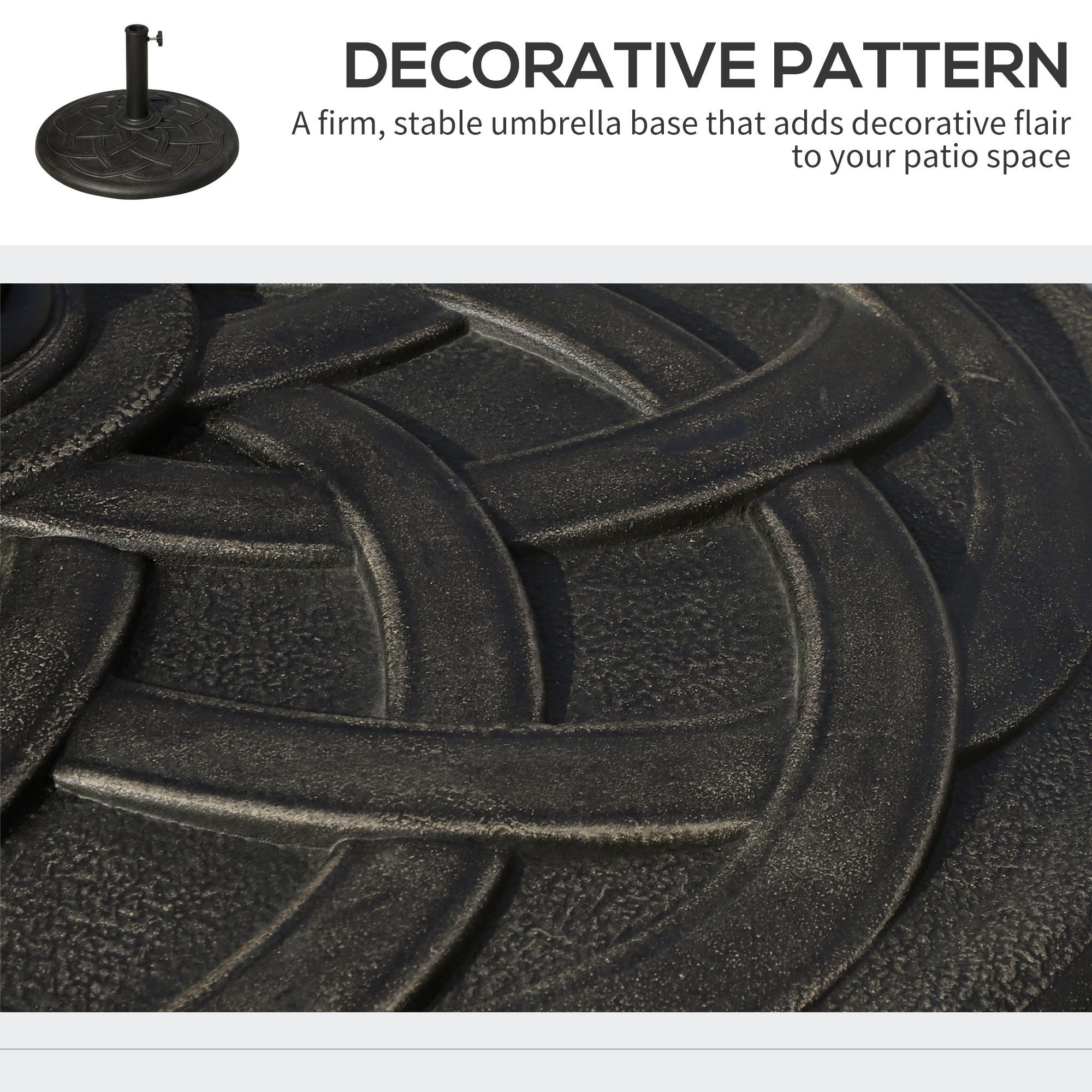 Outsunny Round Bronze Resin 22" 42 lbs Umbrella Base, Decorative Pattern, Fits Φ1.5", Φ1.89" Poles - Sturdy Parasol Stand for Garden