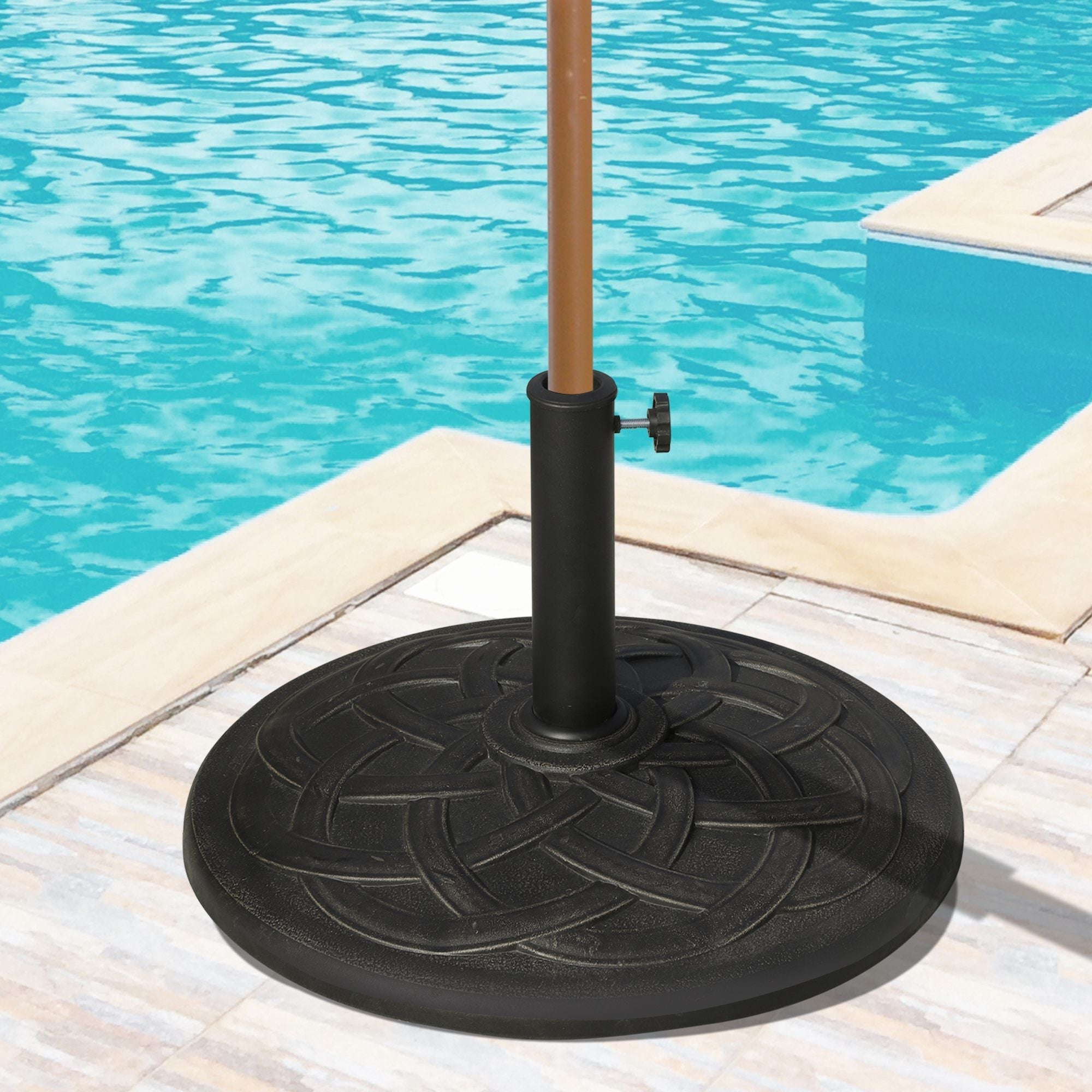 Outsunny Round Bronze Resin 22" 42 lbs Umbrella Base, Decorative Pattern, Fits Φ1.5", Φ1.89" Poles - Sturdy Parasol Stand for Garden