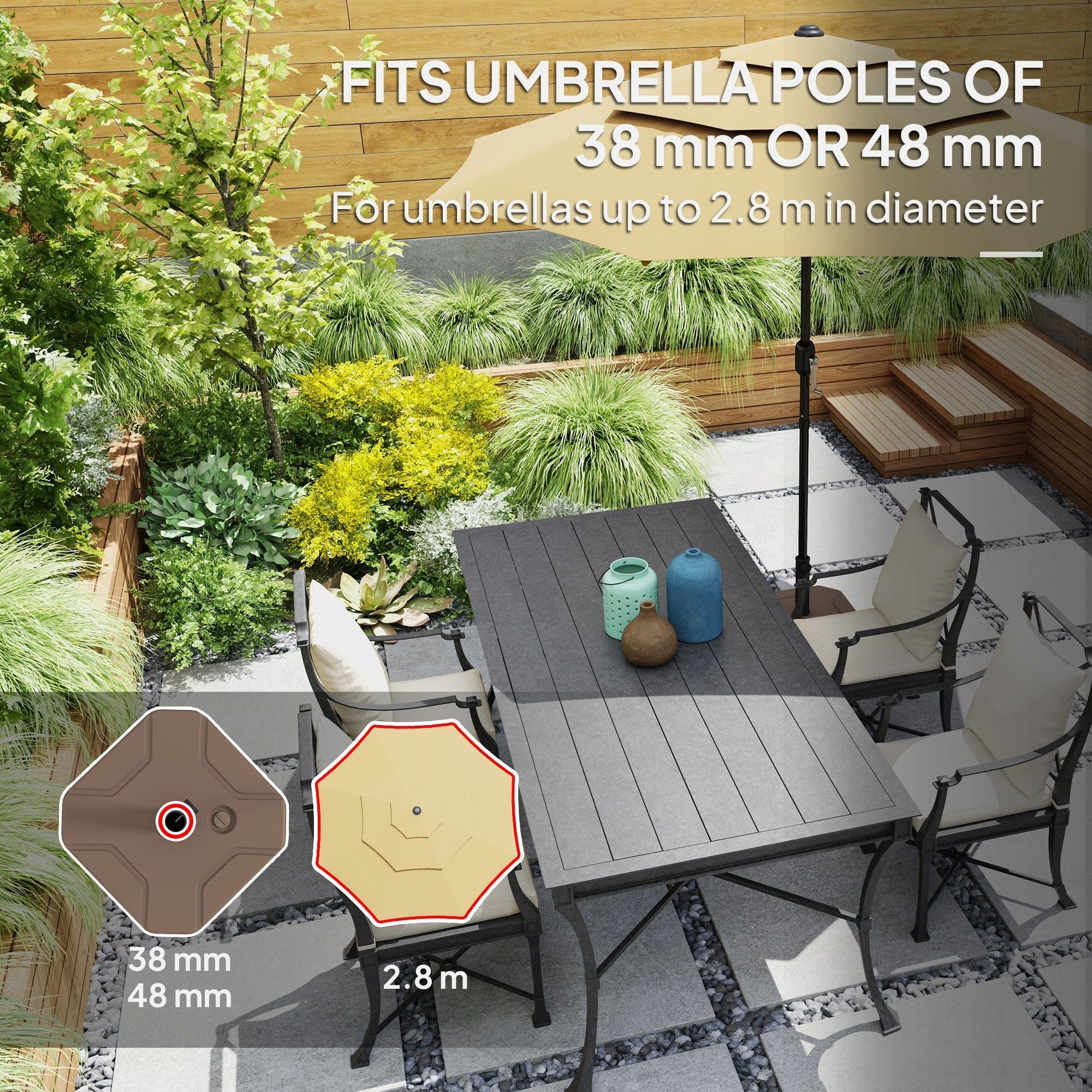 Outsunny Square Patio Umbrella Base Holder, Heavy Duty Outdoor Umbrella Stand Base, Filled Up to 55lbs with Stand or 44lbs with Water for Garden, Poolside, Brown