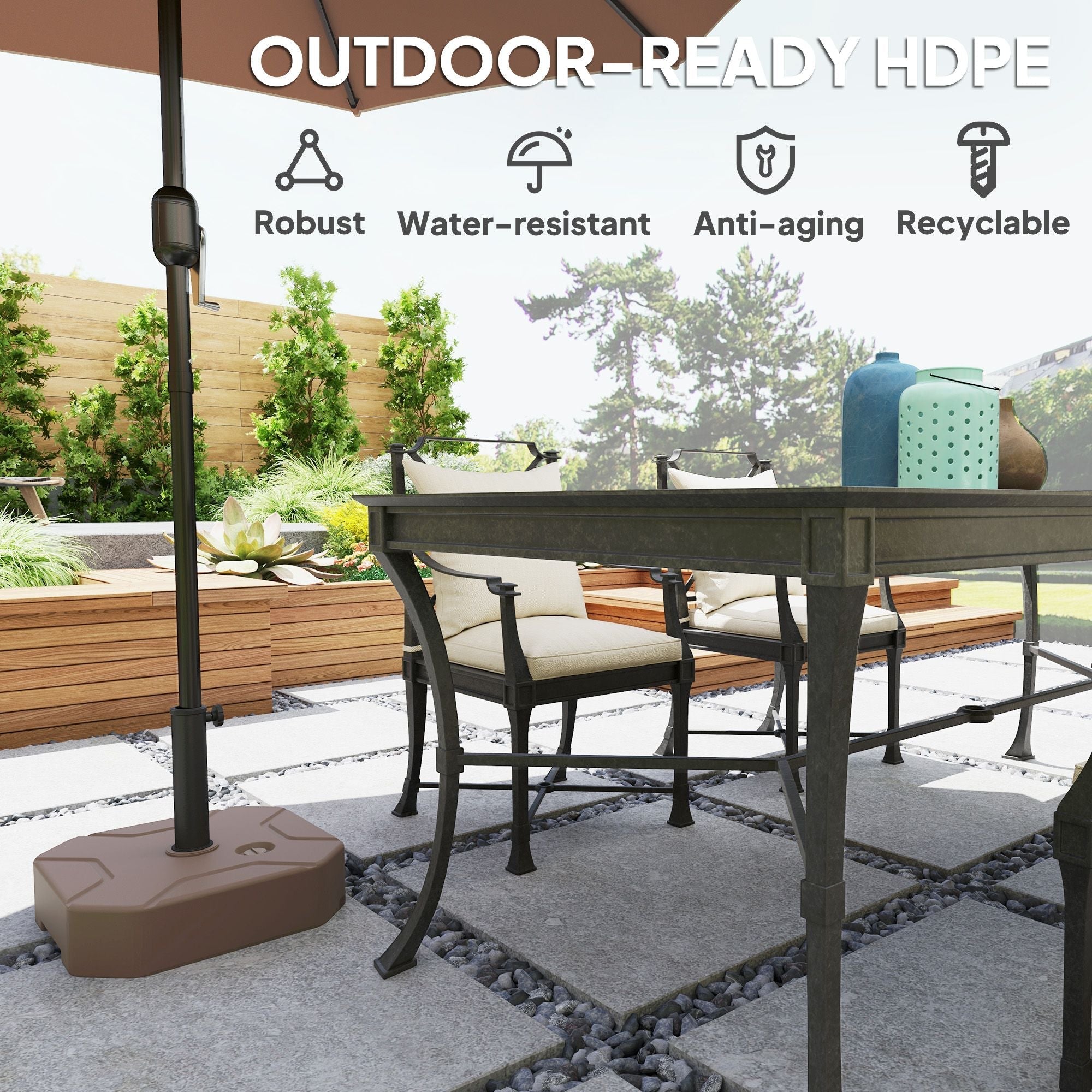 Outsunny Square Patio Umbrella Base Holder, Heavy Duty Outdoor Umbrella Stand Base, Filled Up to 55lbs with Stand or 44lbs with Water for Garden, Poolside, Brown