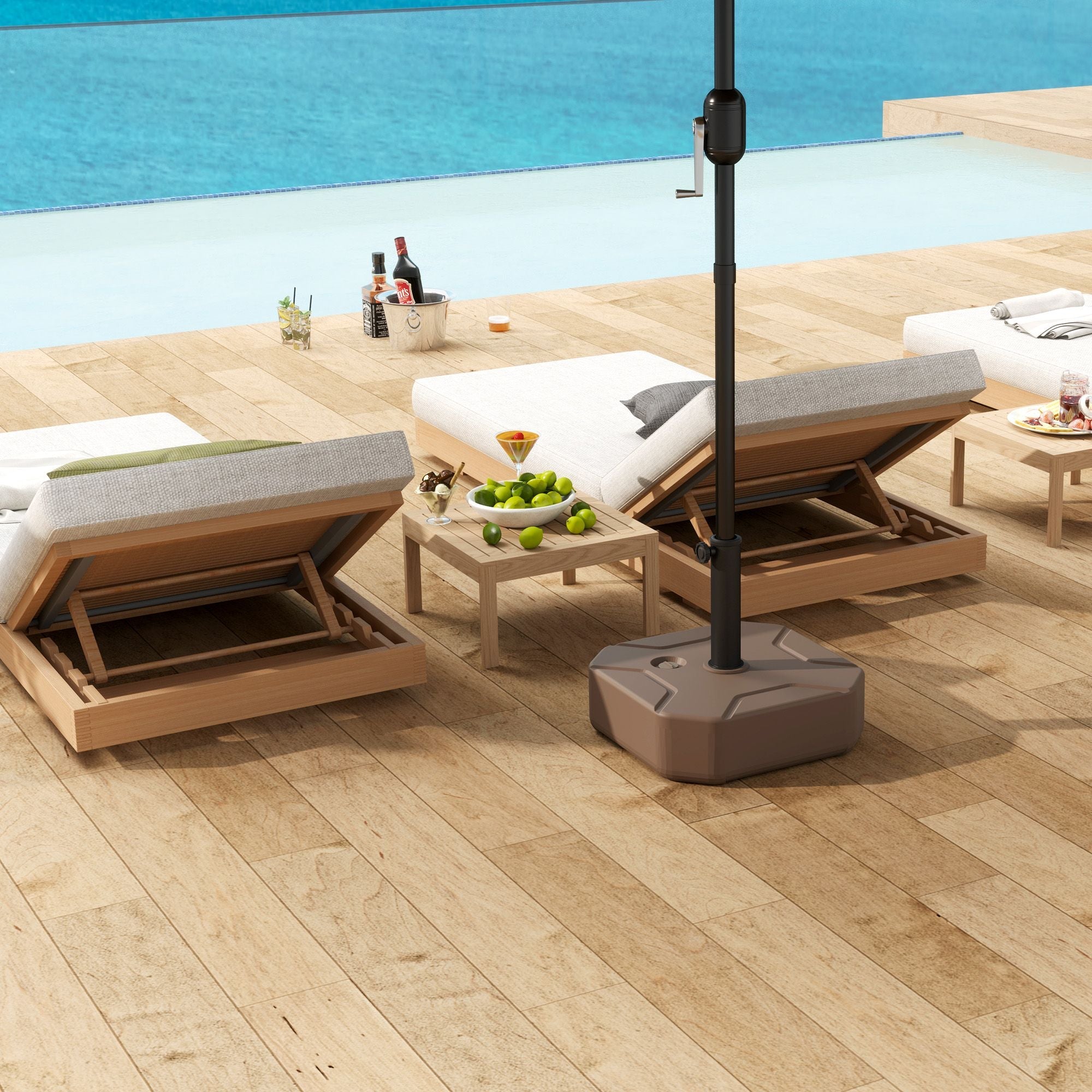 Outsunny Square Patio Umbrella Base Holder, Heavy Duty Outdoor Umbrella Stand Base, Filled Up to 55lbs with Stand or 44lbs with Water for Garden, Poolside, Brown