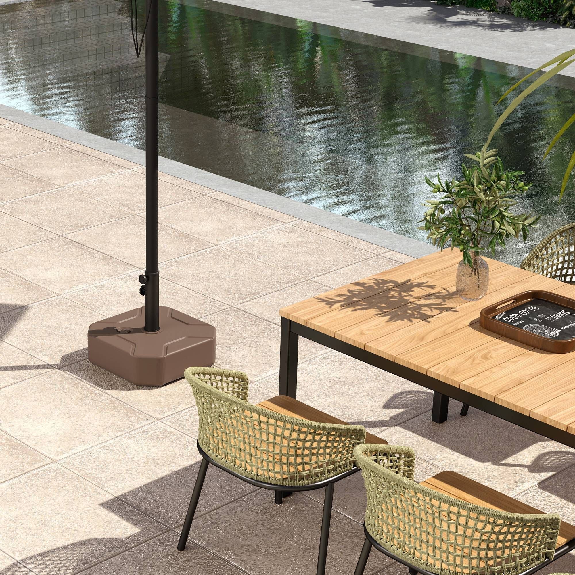 Outsunny Square Patio Umbrella Base Holder, Heavy Duty Outdoor Umbrella Stand Base, Filled Up to 55lbs with Stand or 44lbs with Water for Garden, Poolside, Brown