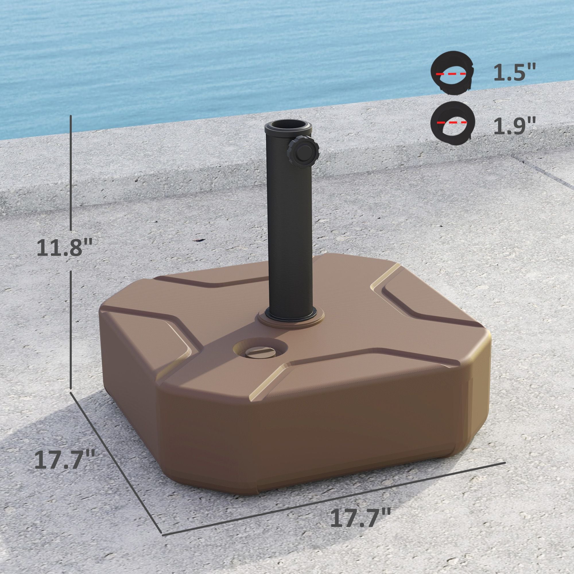 Outsunny Square Patio Umbrella Base Holder, Heavy Duty Outdoor Umbrella Stand Base, Filled Up to 55lbs with Stand or 44lbs with Water for Garden, Poolside, Brown