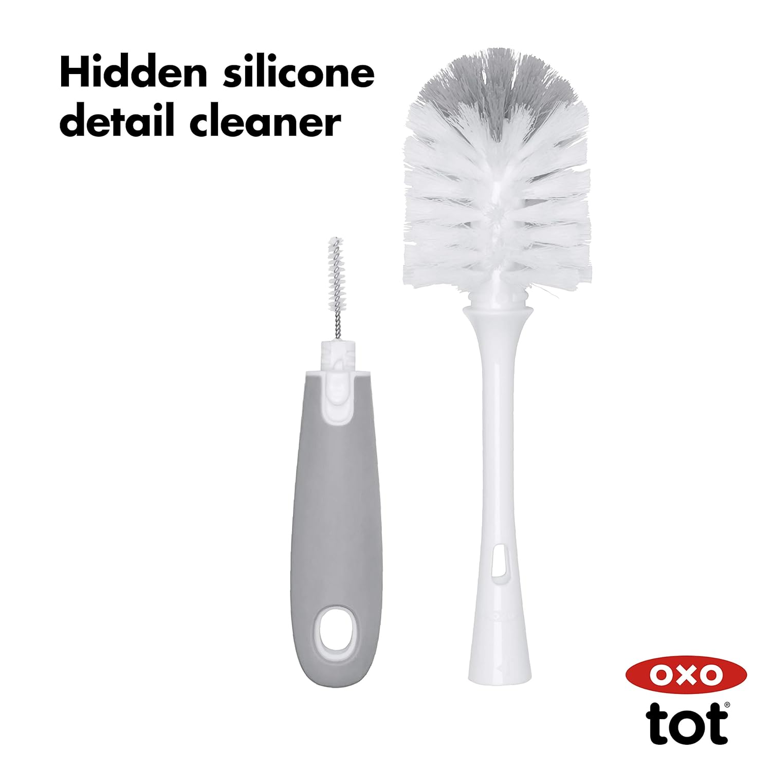 OXO Tot Bottle Brush with Nipple Cleaner and Stand, Gray