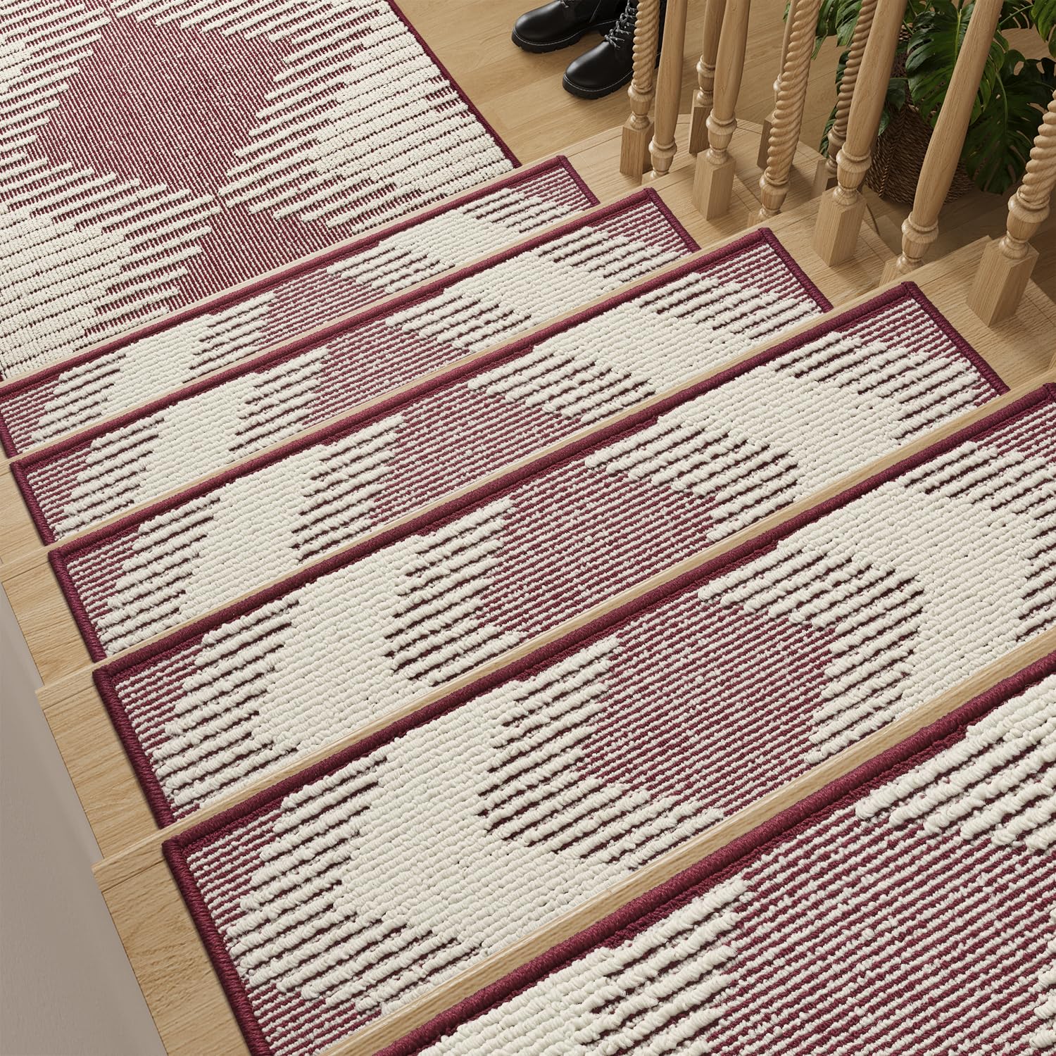 PADOOR 15PC Stair-Treads Non Slip, 3D Peel and Stick Stair Treads for Wooden Steps Indoor, Stair-Carpet Treads Washable Reusable Adhesive Stair-Runner Rugs for Kids and Dogs 8"x30" Brown