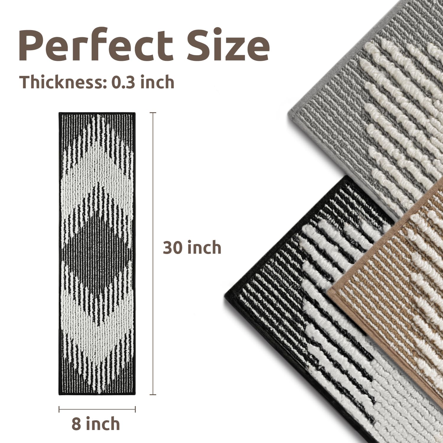 PADOOR 15PC Stair-Treads Non Slip, 3D Peel and Stick Stair Treads for Wooden Steps Indoor, Stair-Carpet Treads Washable Reusable Adhesive Stair-Runner Rugs for Kids and Dogs 8"x30" Brown