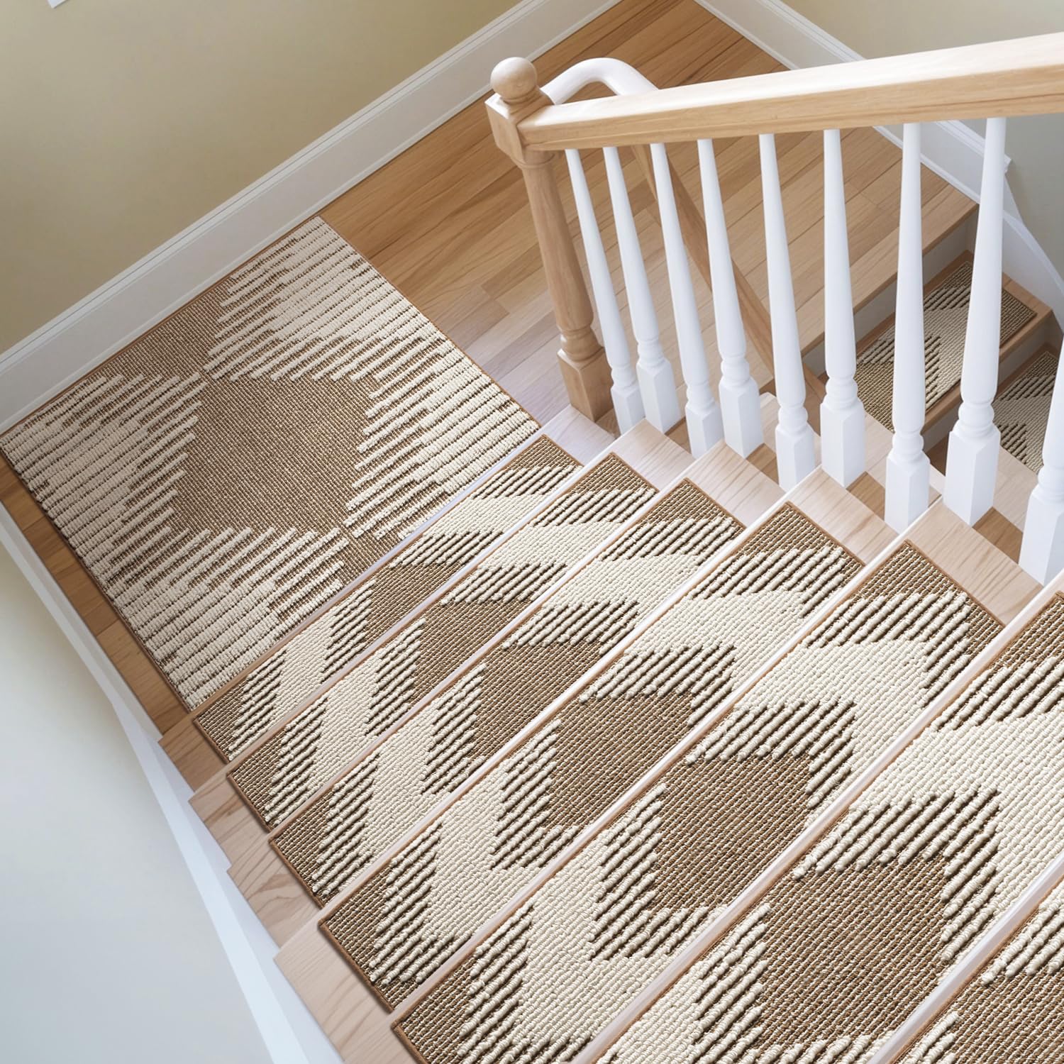 PADOOR 15PC Stair-Treads Non Slip, 3D Peel and Stick Stair Treads for Wooden Steps Indoor, Stair-Carpet Treads Washable Reusable Adhesive Stair-Runner Rugs for Kids and Dogs 8"x30" Brown