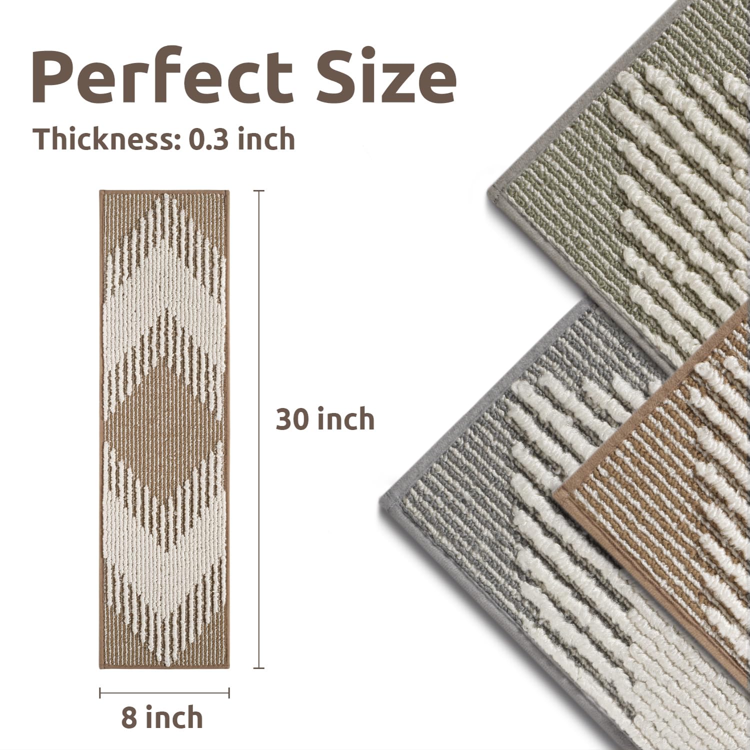 PADOOR 15PC Stair-Treads Non Slip, 3D Peel and Stick Stair Treads for Wooden Steps Indoor, Stair-Carpet Treads Washable Reusable Adhesive Stair-Runner Rugs for Kids and Dogs 8"x30" Brown