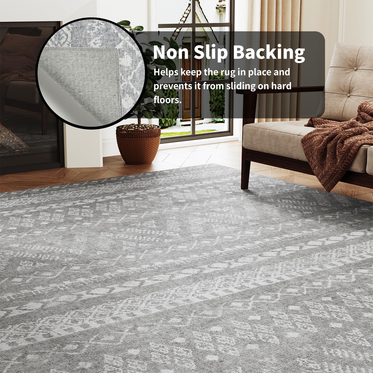 PADOOR 8x10 Rugs for Living Room Non Slip Geometric Machine Washable Rugs Neutral Area-Rugs 8x10 Modern Ultra Thin Carpet for Bedroom Dining Room, No Shedding Office Rug, Grey Rug