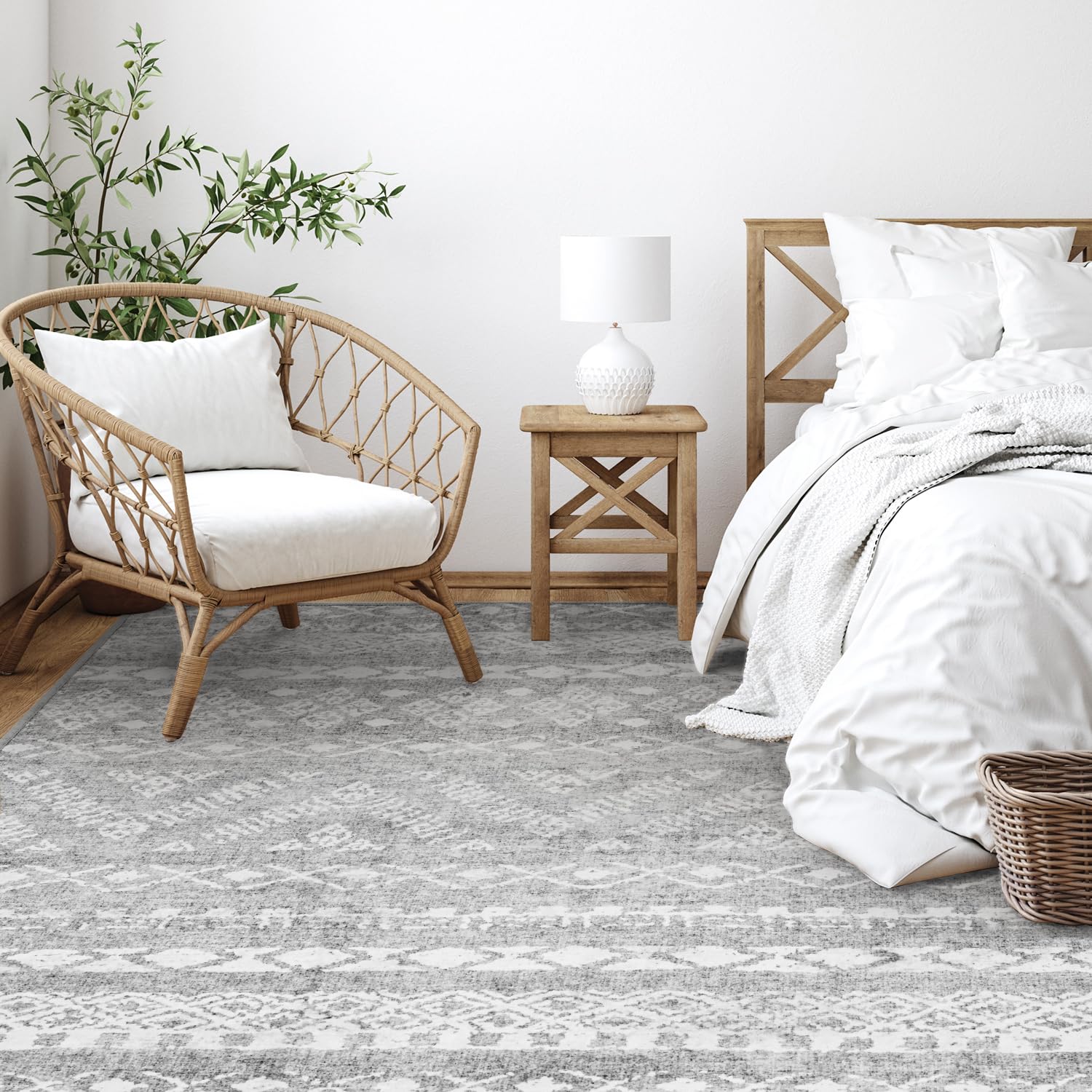 PADOOR 8x10 Rugs for Living Room Non Slip Geometric Machine Washable Rugs Neutral Area-Rugs 8x10 Modern Ultra Thin Carpet for Bedroom Dining Room, No Shedding Office Rug, Grey Rug