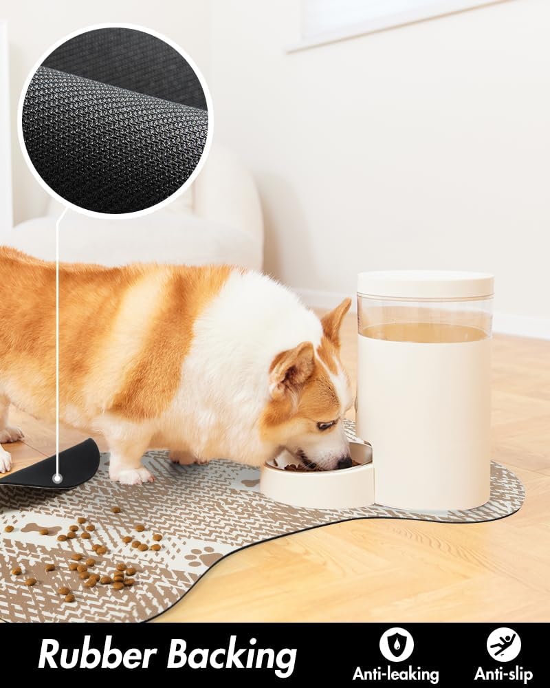 PADOOR Absorbent Pet Food Mat - Bone Shaped Dog Bowl Mat - Quick Dry, No Stains - Placemat for Sloppy Drinkers, 12"x19", Brown