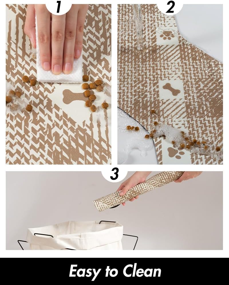 PADOOR Absorbent Pet Food Mat - Bone Shaped Dog Bowl Mat - Quick Dry, No Stains - Placemat for Sloppy Drinkers, 12"x19", Brown