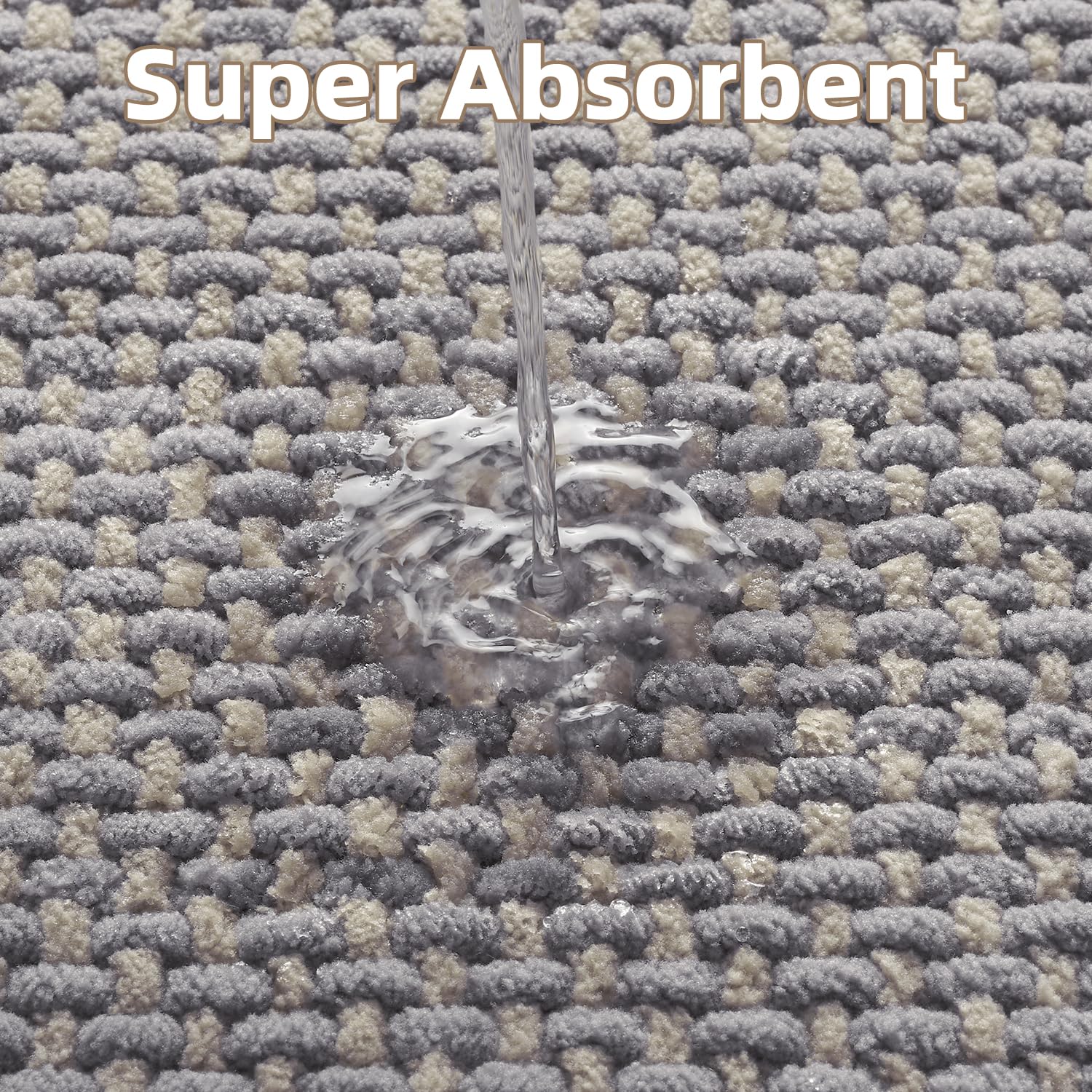 PADOOR-Bath Mat-Super Absorbent Chenille Bathroom Mats-Rubber Backed Bath Mats for Bathroom Non Slip, Machine Washable Bathroom Rugs Front of Bathtub,Shower Room,Sink-17×28, Beige&Cream