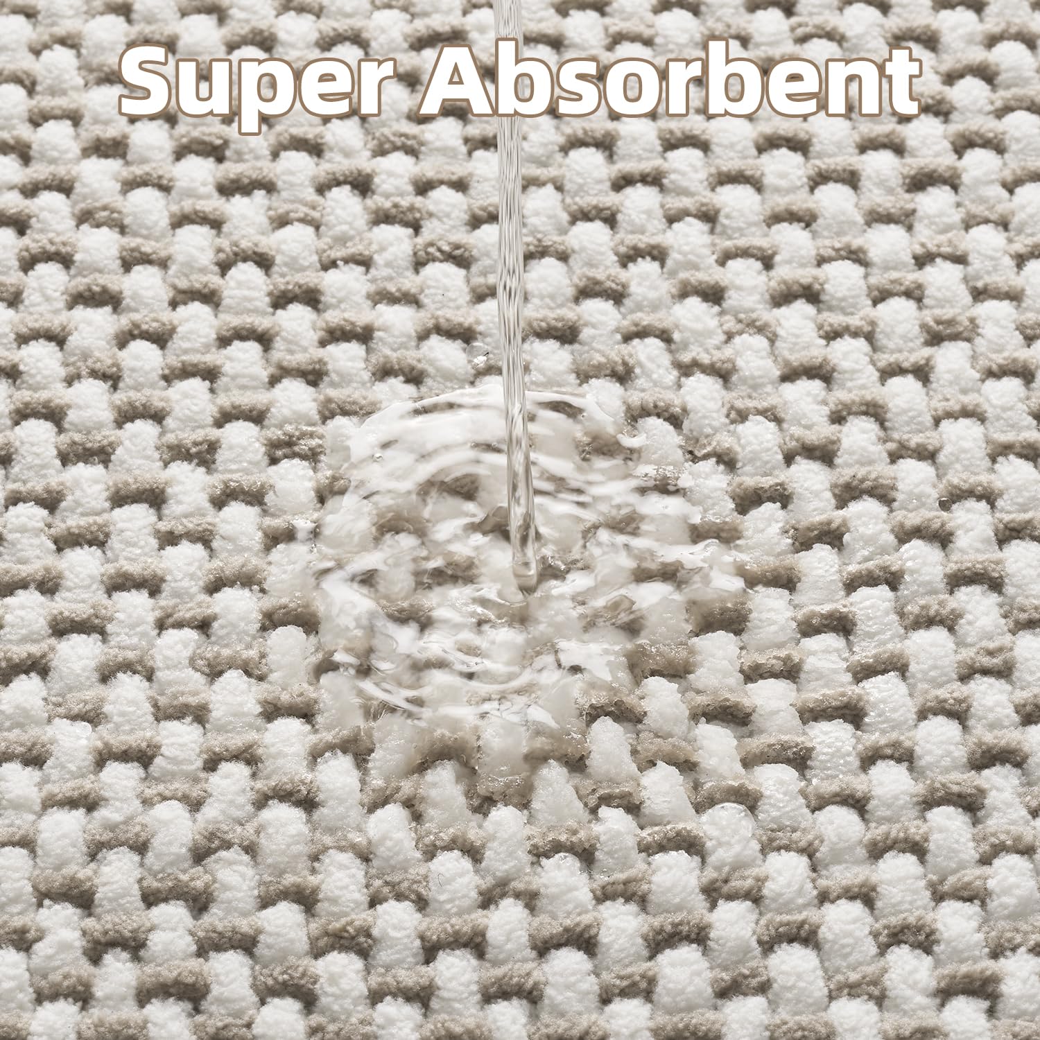 PADOOR-Bath Mat-Super Absorbent Chenille Bathroom Mats-Rubber Backed Bath Mats for Bathroom Non Slip, Machine Washable Bathroom Rugs Front of Bathtub,Shower Room,Sink-17×28, Beige&Cream