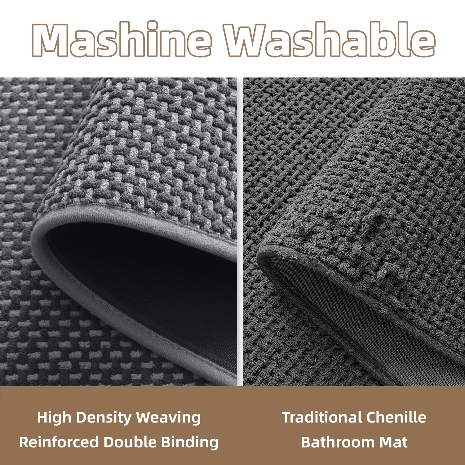 PADOOR-Bath Mat-Super Absorbent Chenille Bathroom Mats-Rubber Backed Bath Mats for Bathroom Non Slip, Machine Washable Bathroom Rugs Front of Bathtub,Shower Room,Sink-17×28, Beige&Cream