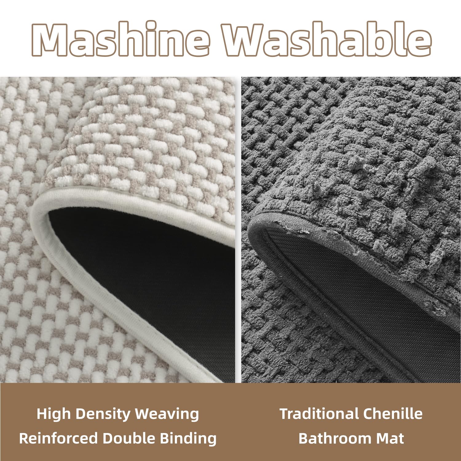 PADOOR-Bath Mat-Super Absorbent Chenille Bathroom Mats-Rubber Backed Bath Mats for Bathroom Non Slip, Machine Washable Bathroom Rugs Front of Bathtub,Shower Room,Sink-17×28, Beige&Cream