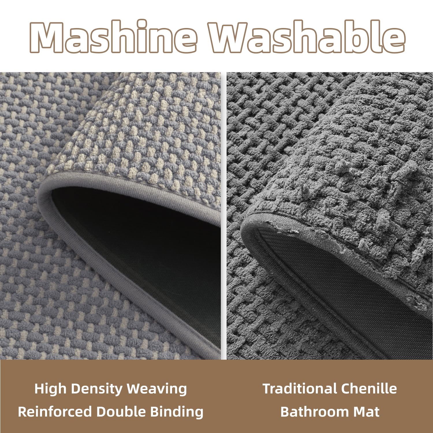 PADOOR-Bath Mat-Super Absorbent Chenille Bathroom Mats-Rubber Backed Bath Mats for Bathroom Non Slip, Machine Washable Bathroom Rugs Front of Bathtub,Shower Room,Sink-17×28, Beige&Cream