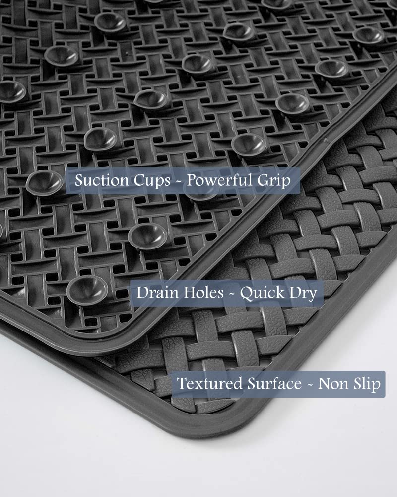 PADOOR Bathtub-Mat Non Slip with Suction Cups and Drain Holes, Machine Washable Shower Mat Anti Slip Bath Mat for Tub for Kids (14"x27" Gray)