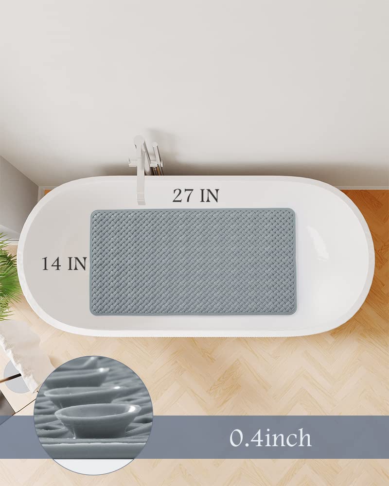 PADOOR Bathtub-Mat Non Slip with Suction Cups and Drain Holes, Machine Washable Shower Mat Anti Slip Bath Mat for Tub for Kids (14"x27" Gray)
