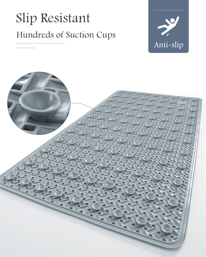 PADOOR Bathtub-Mat Non Slip with Suction Cups and Drain Holes, Machine Washable Shower Mat Anti Slip Bath Mat for Tub for Kids (14"x27" Gray)