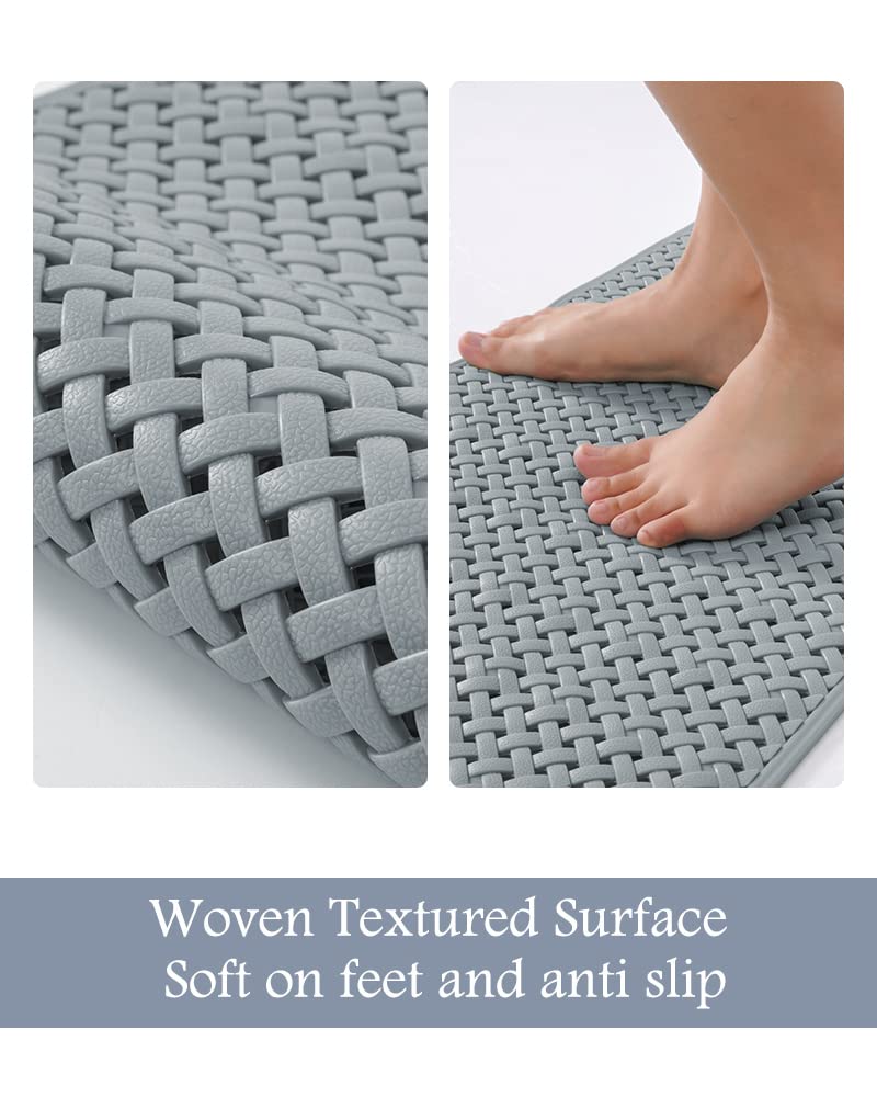 PADOOR Bathtub-Mat Non Slip with Suction Cups and Drain Holes, Machine Washable Shower Mat Anti Slip Bath Mat for Tub for Kids (14"x27" Gray)