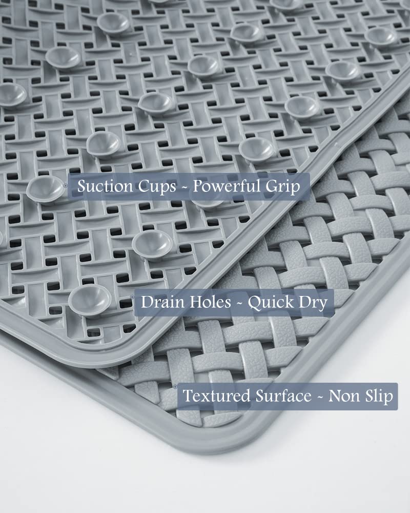 PADOOR Bathtub-Mat Non Slip with Suction Cups and Drain Holes, Machine Washable Shower Mat Anti Slip Bath Mat for Tub for Kids (14"x27" Gray)