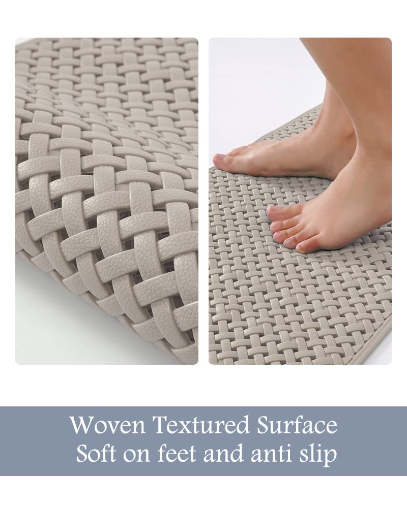 PADOOR Bathtub-Mat Non Slip with Suction Cups and Drain Holes, Machine Washable Shower Mat Anti Slip Bath Mat for Tub for Kids (14"x27" Gray)