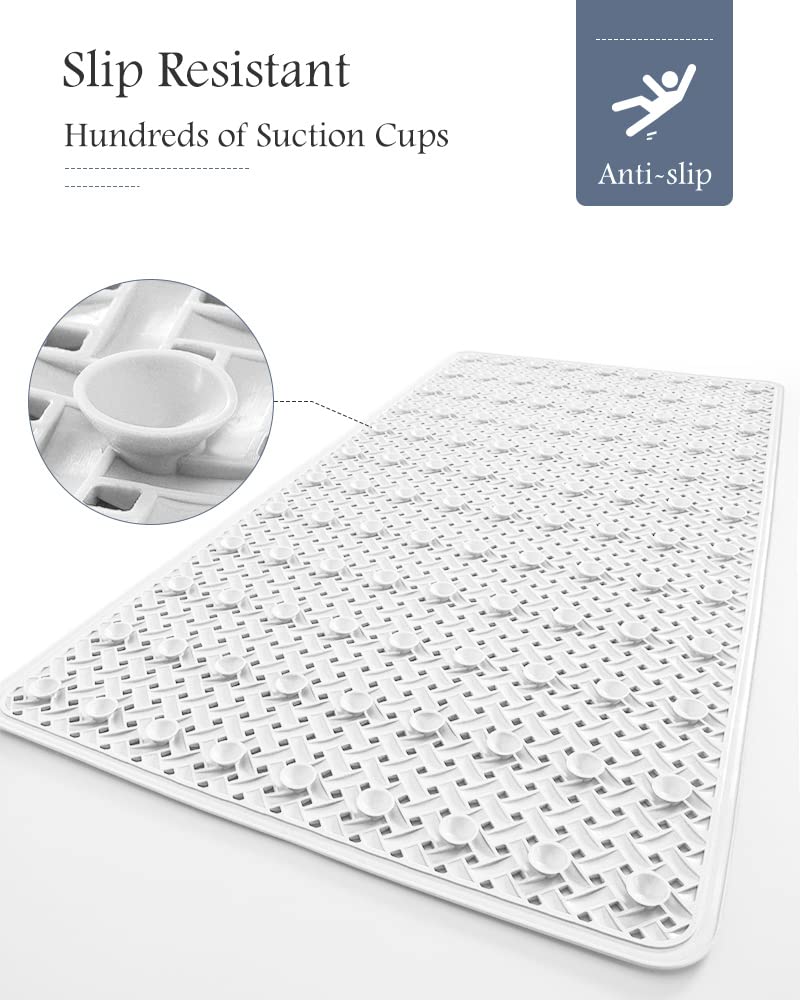 PADOOR Bathtub-Mat Non Slip with Suction Cups and Drain Holes, Machine Washable Shower Mat Anti Slip Bath Mat for Tub for Kids (14"x27" Gray)