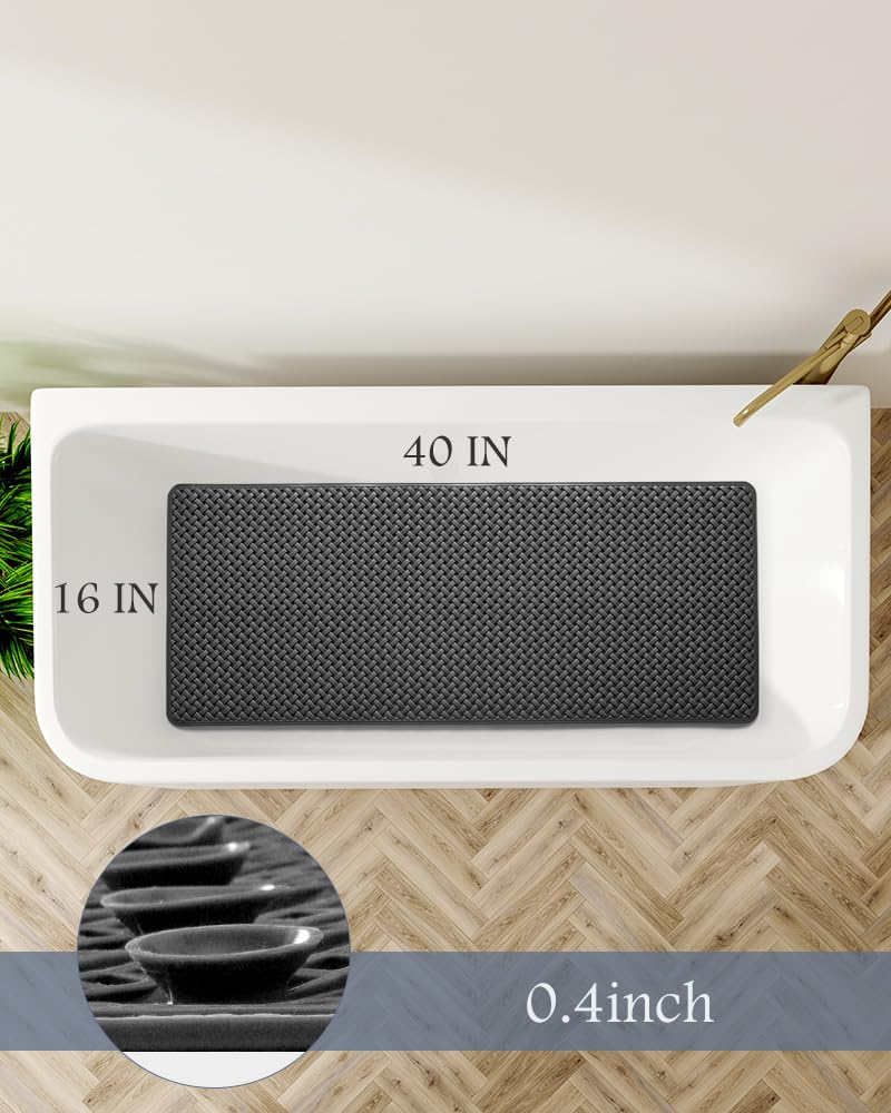 PADOOR Bathtub-Mat Non Slip with Suction Cups and Drain Holes, Machine Washable Shower Mat Anti Slip Bath Mat for Tub for Kids (14"x27" Gray)