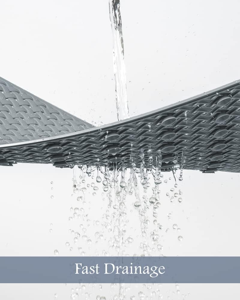 PADOOR Bathtub-Mat Set Non Slip with Suction Cups and Drain Holes, Shower Mat for Tub for Kids 14"x27"+16"x40",Grey